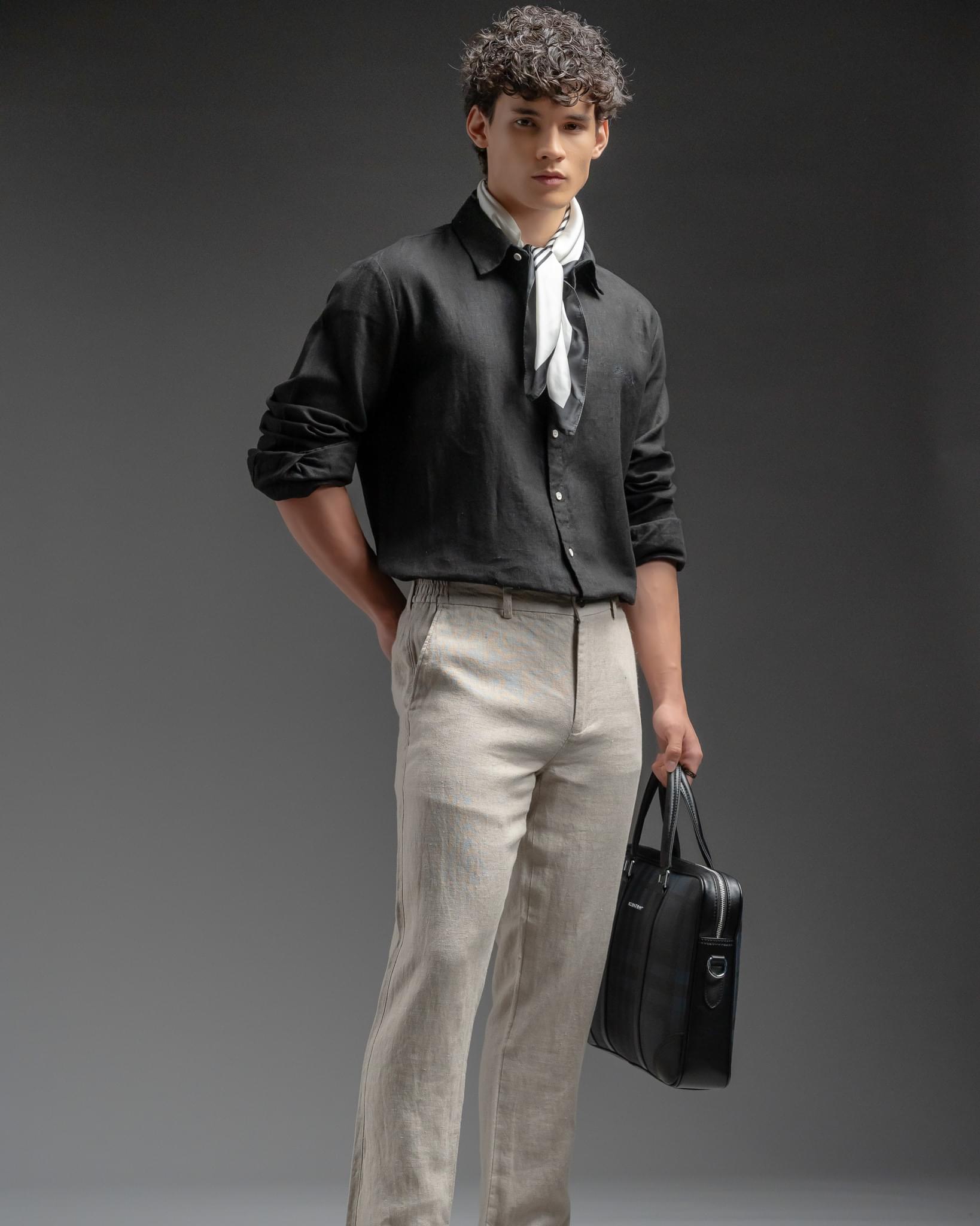 Snowpard Lino Linen Trouser Sand — full length, luxury menswear India