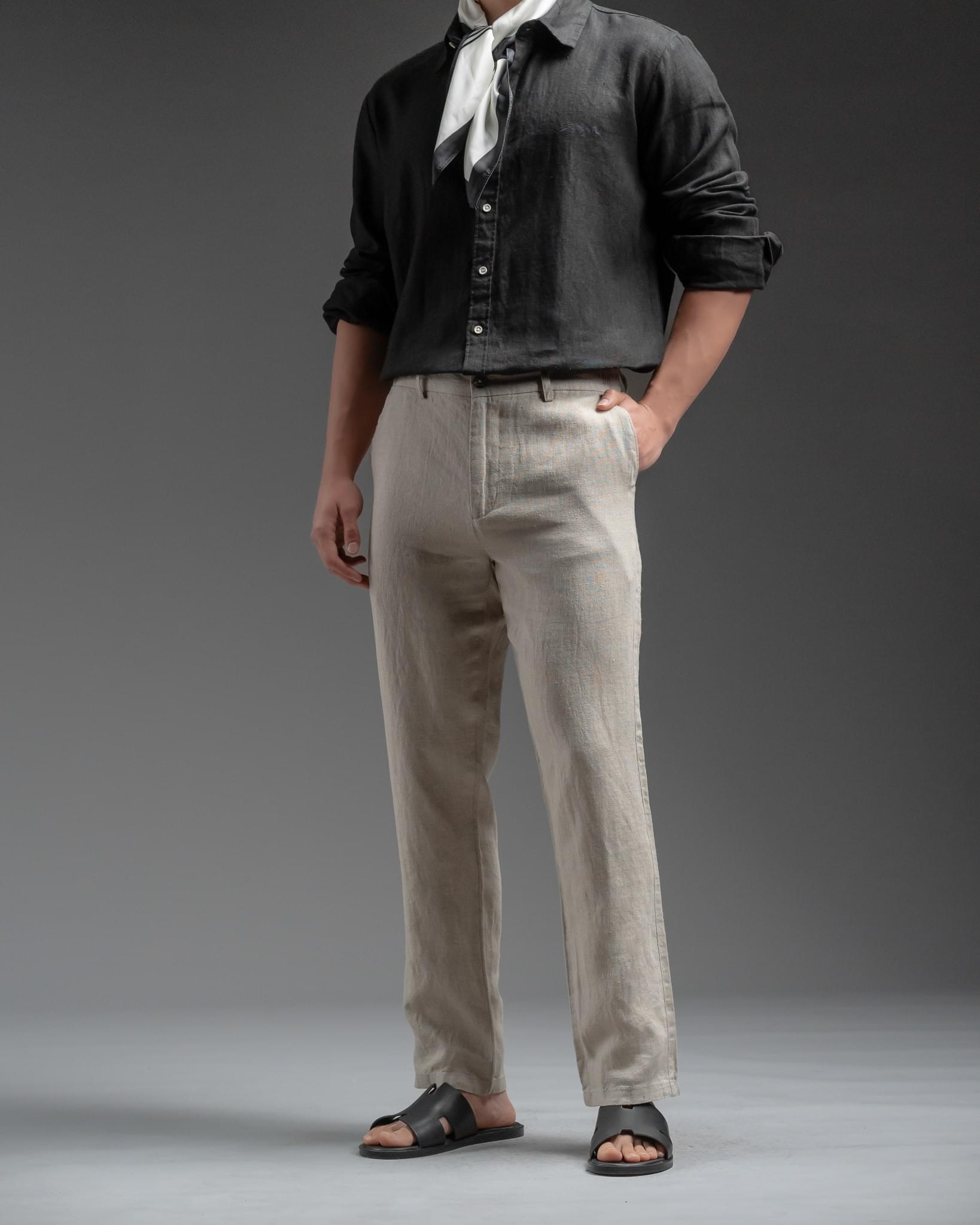 Snowpard Lino Linen Trouser Sand — model shot, men's linen trouser India