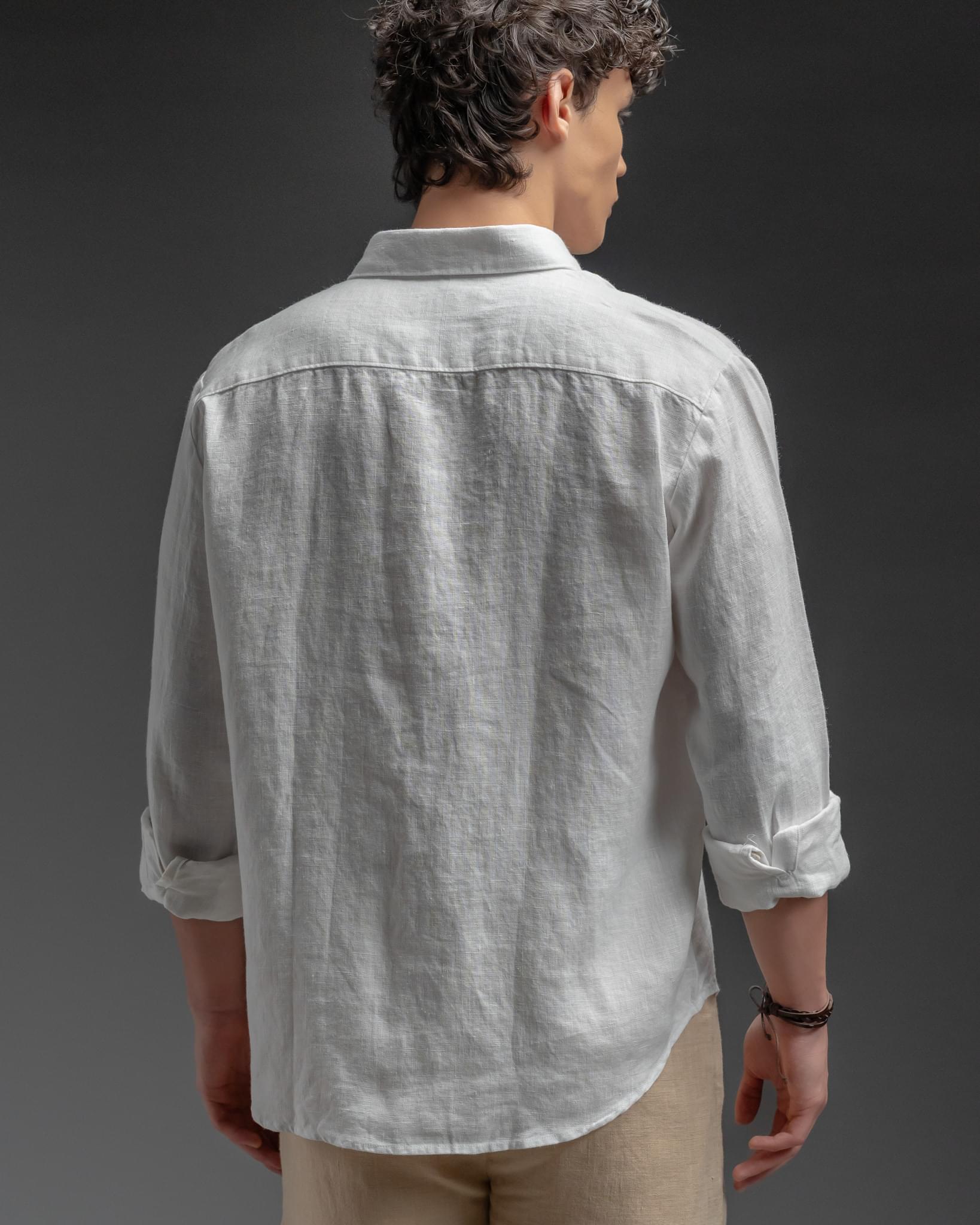 Snowpard Lucca Linen Shirt White — back view, luxury linen shirt Bangalore