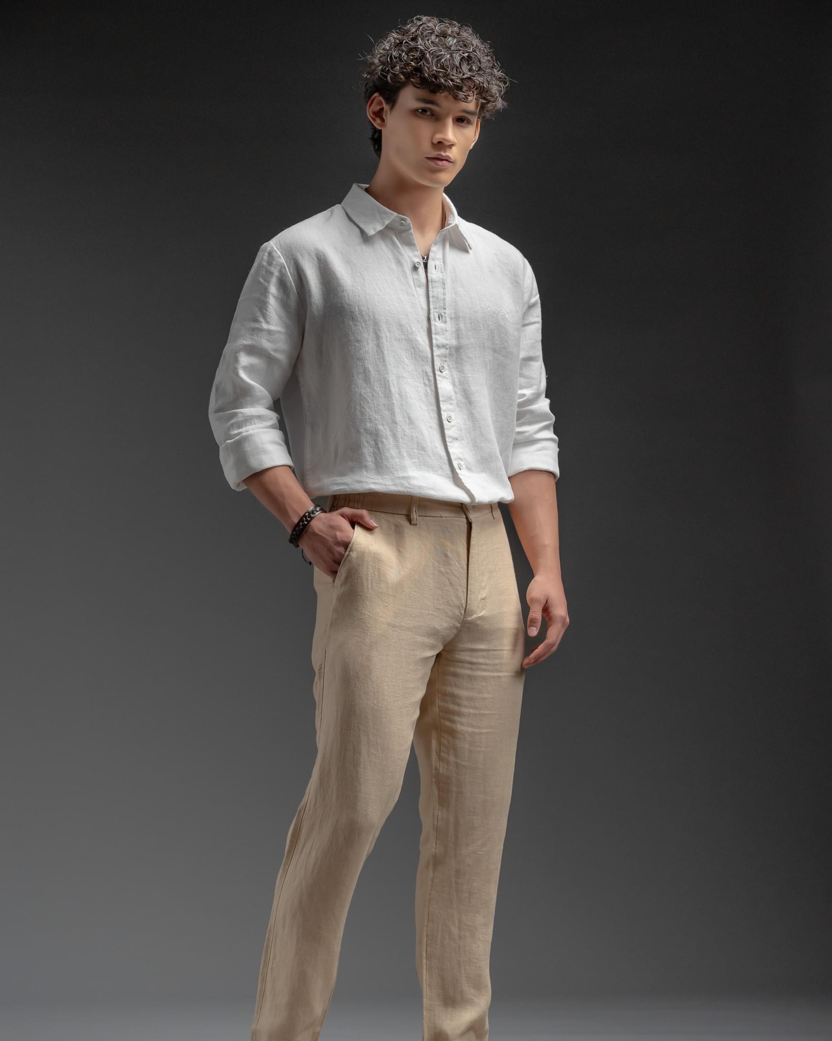 Snowpard Lucca Linen Shirt White — full length, premium menswear India