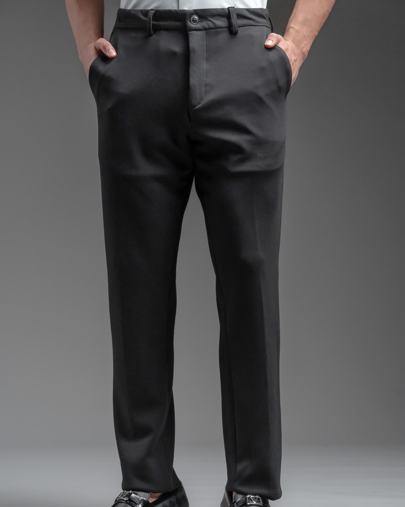 Snowpard Lyon Stretch Trouser Black — side view, tailored fit stretch trouser