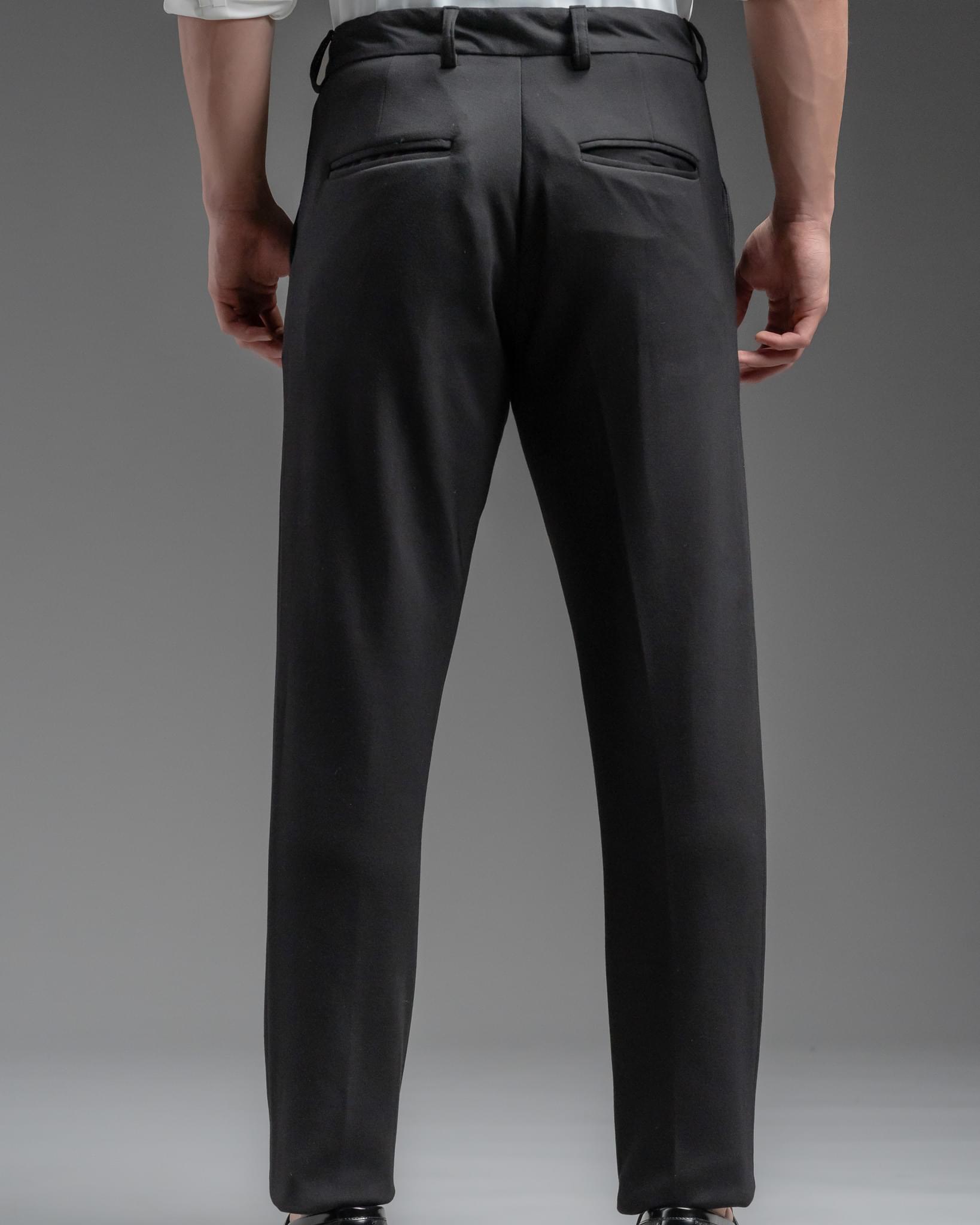 Snowpard Lyon Stretch Trouser Black — back view, men's formal stretch trouser Bangalore