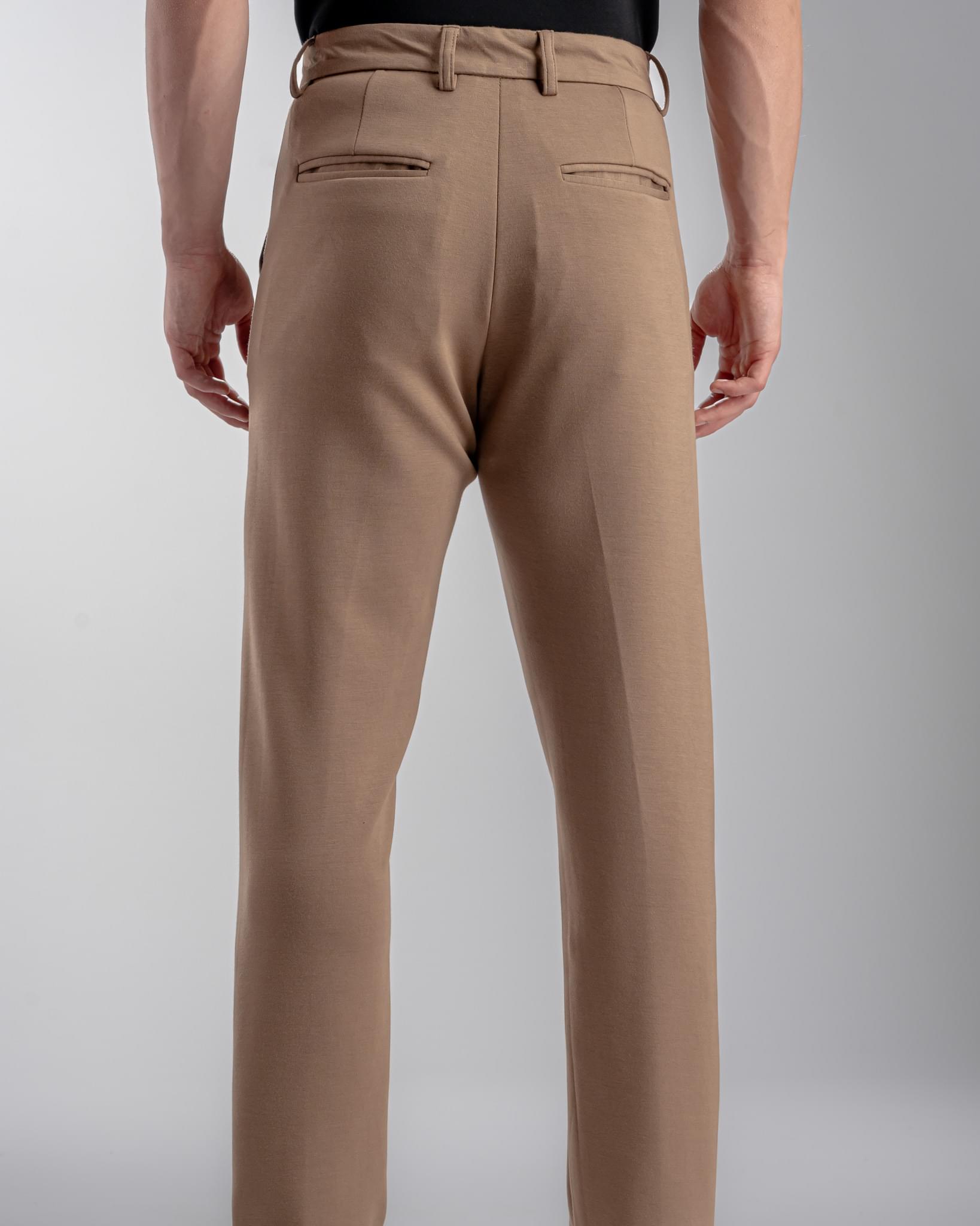 Snowpard Lyon Stretch Trouser Brown — back view, men's formal stretch trouser Bangalore