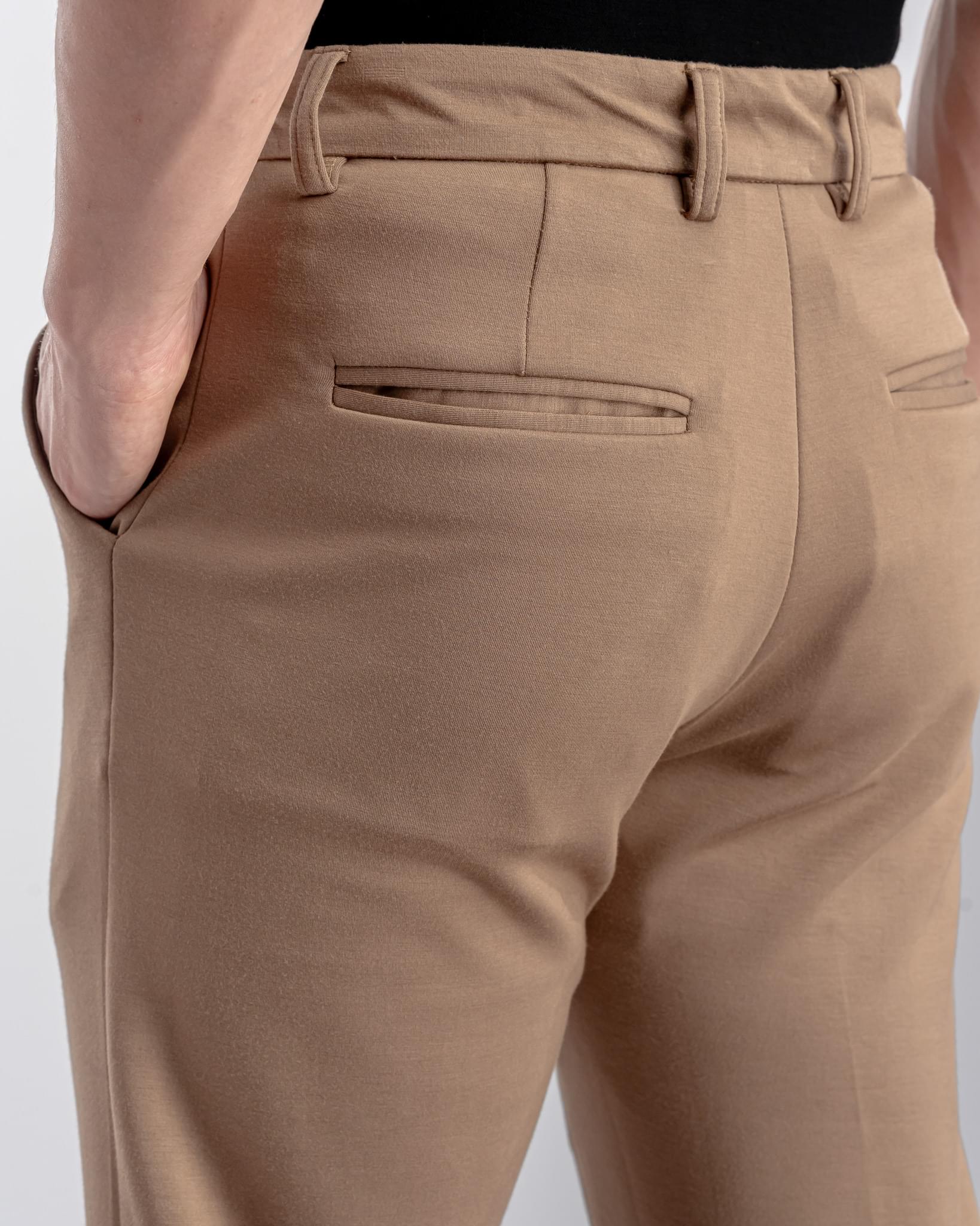 Snowpard Lyon Stretch Trouser Brown — fabric detail, premium scuba stretch close-up