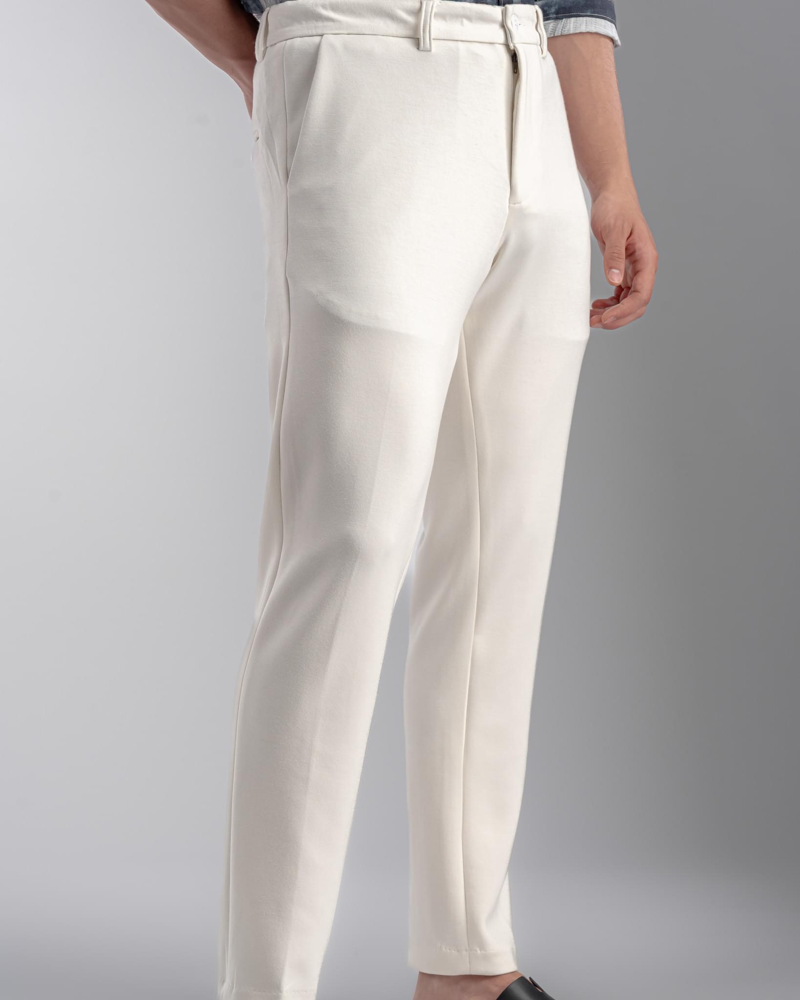 Snowpard Lyon Stretch Trouser White — side view, tailored fit stretch trouser