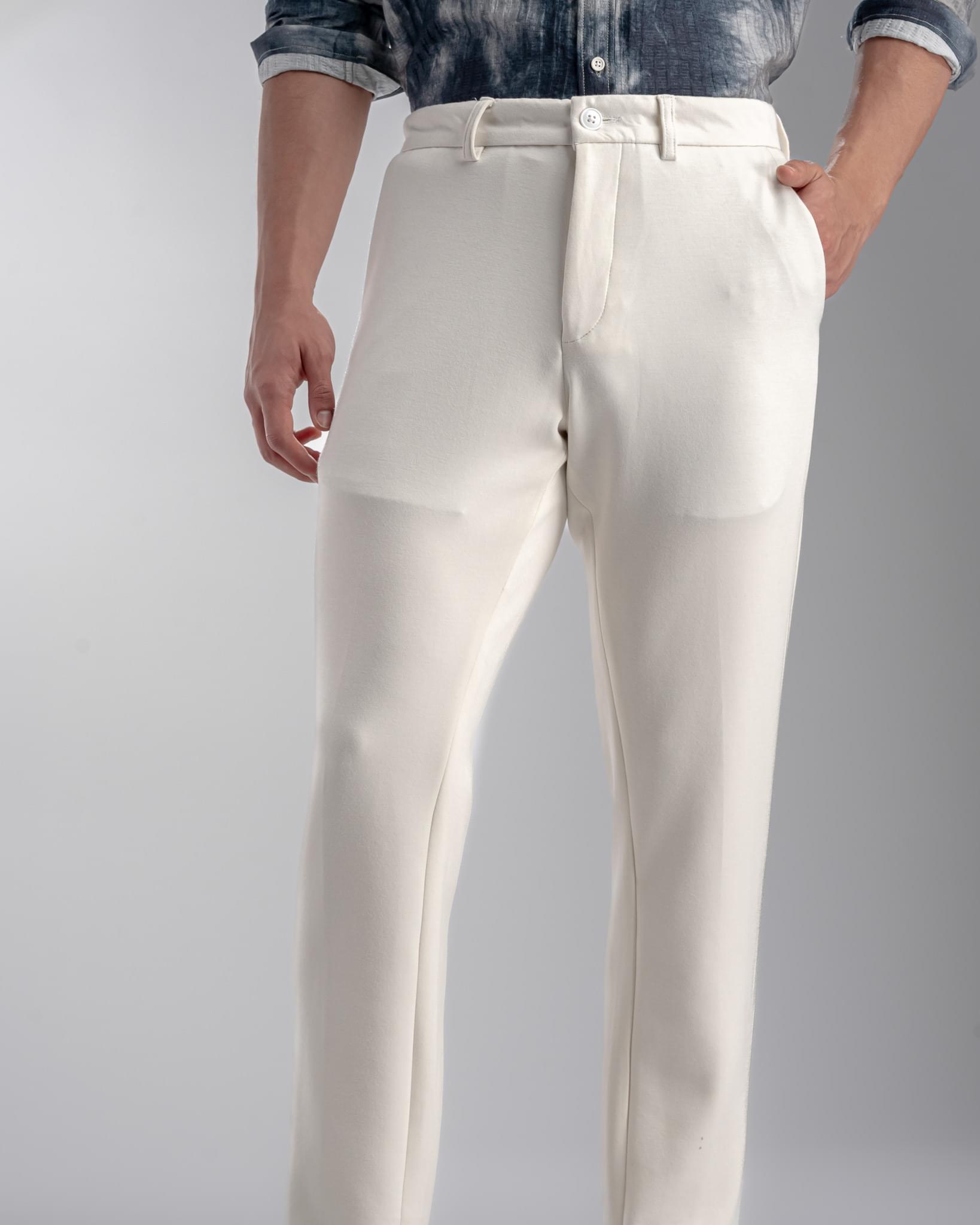 Snowpard Lyon Stretch Trouser White — fabric detail, premium scuba stretch close-up