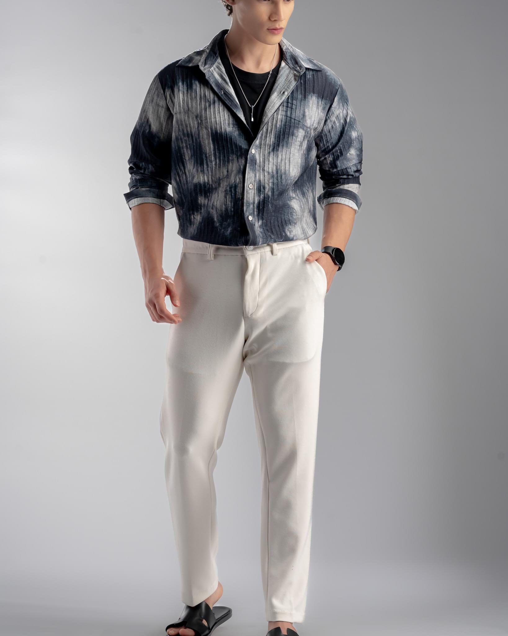 Snowpard Lyon Stretch Trouser White — full length, luxury menswear India