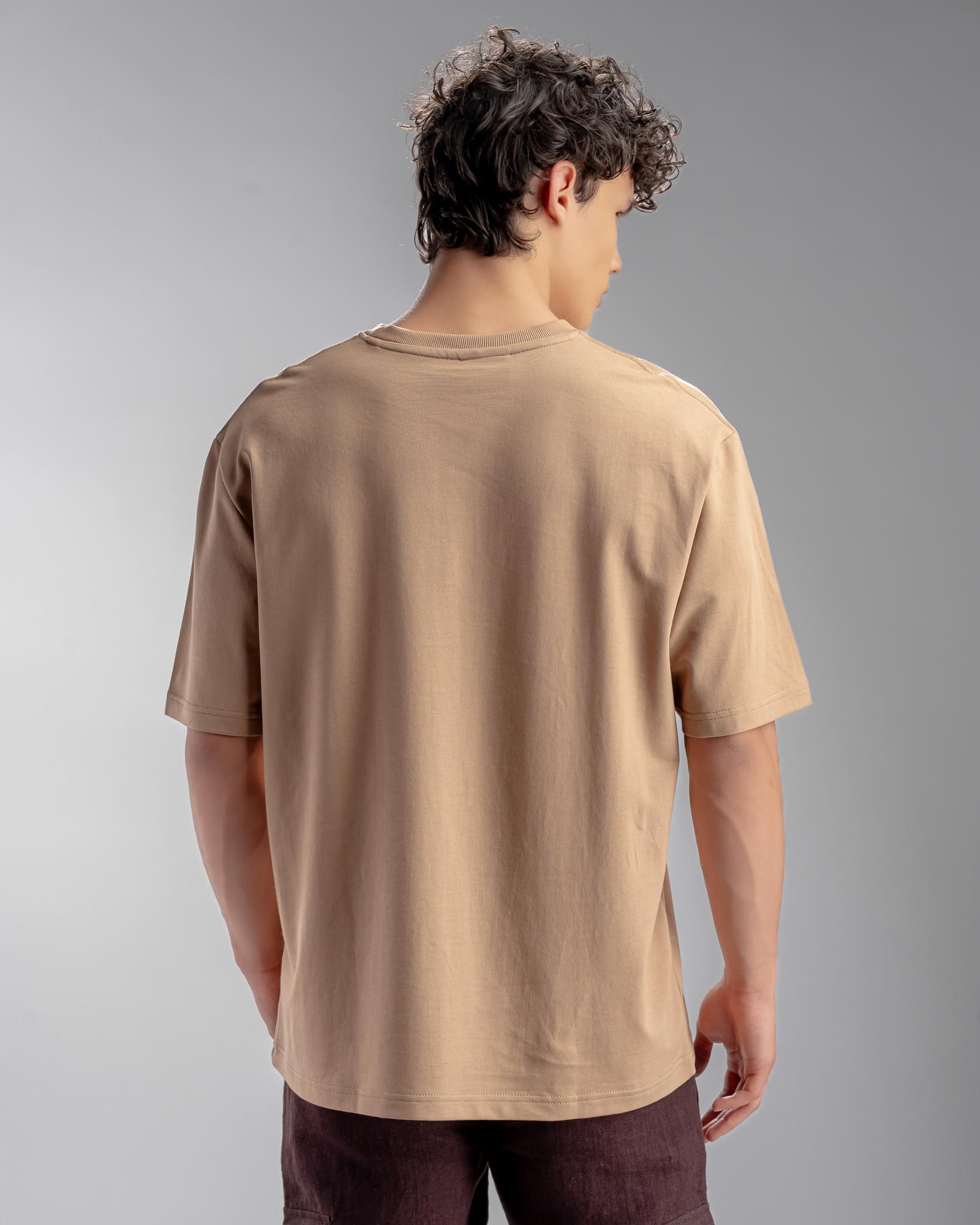 Snowpard Metal Badge Relaxed Tee Sand — full length, luxury emblem tee Bangalore