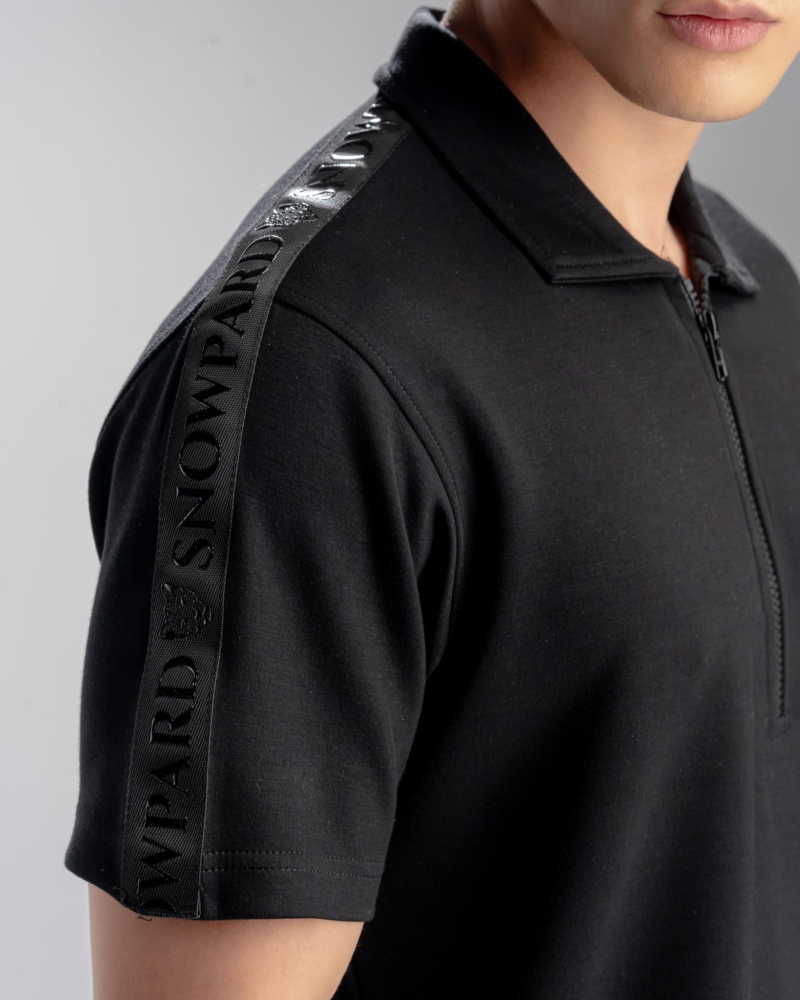 Snowpard Milan Zip Polo Black — model shot, premium men's polo shirt