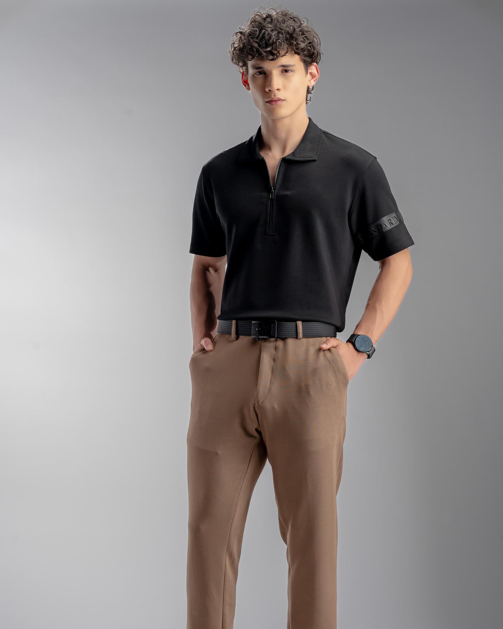 Snowpard Milan Zip Polo Black — detail shot, tape detail zip polo India