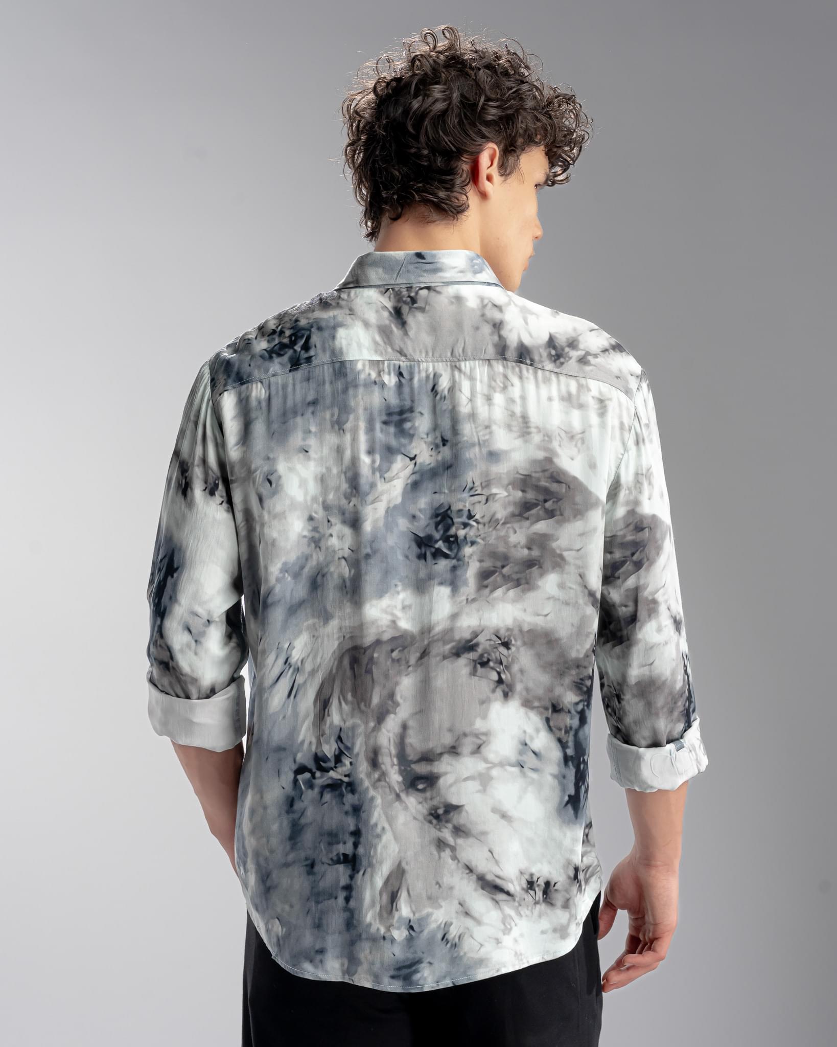 Snowpard Oslo Abstract Rayon Shirt Blue — print detail, blue abstract pattern