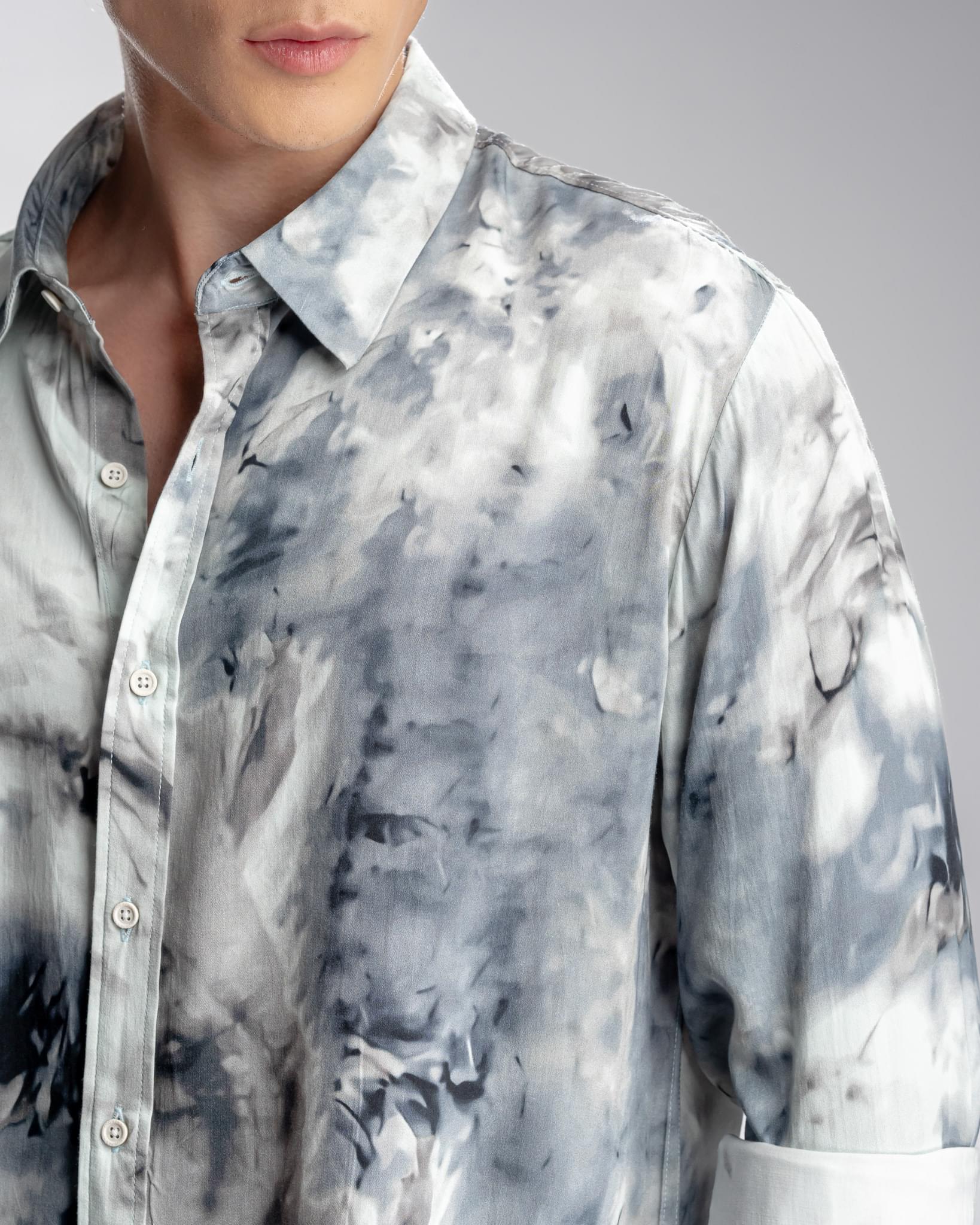 Snowpard Oslo Abstract Rayon Shirt Blue — back view, premium printed rayon shirt Bangalore