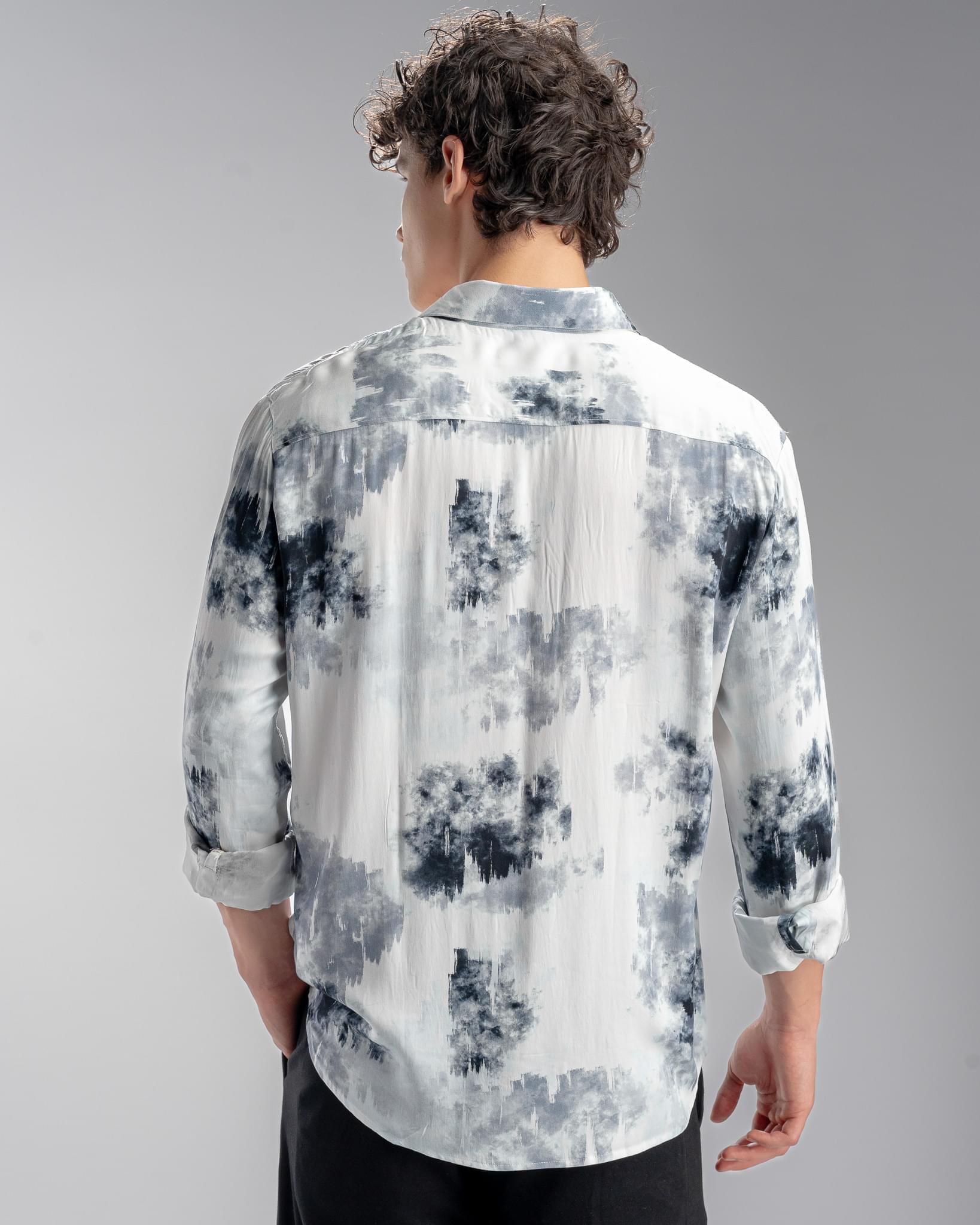 Snowpard Oslo Abstract Rayon Shirt White — back view, premium printed rayon shirt Bangalore
