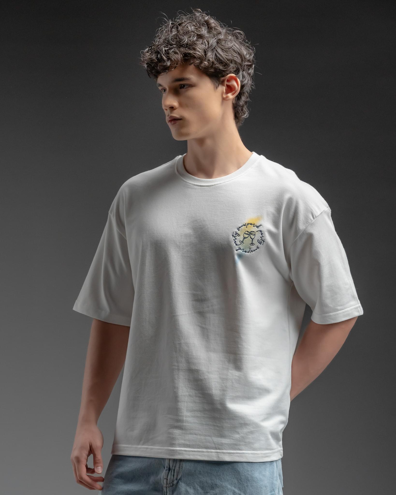 Snowpard Party Oversized Tee Off White — side view, premium oversized cotton tee