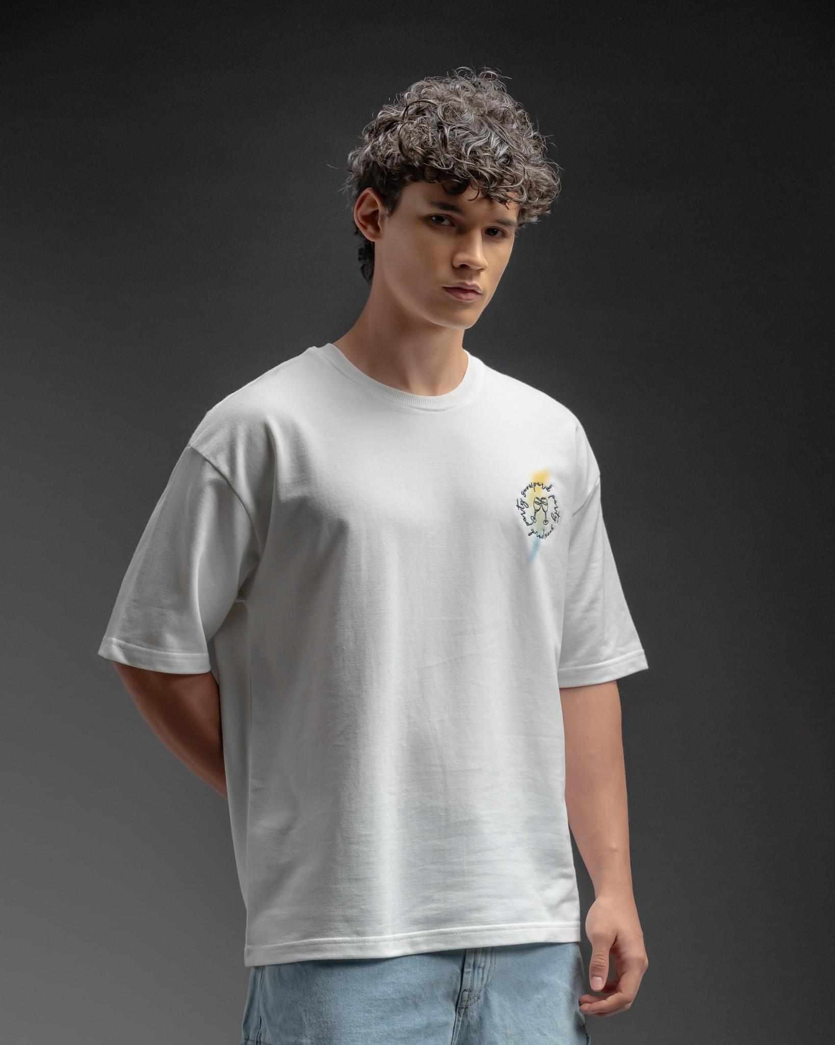 Snowpard Party Oversized Tee Off White — chest detail, emblem close-up