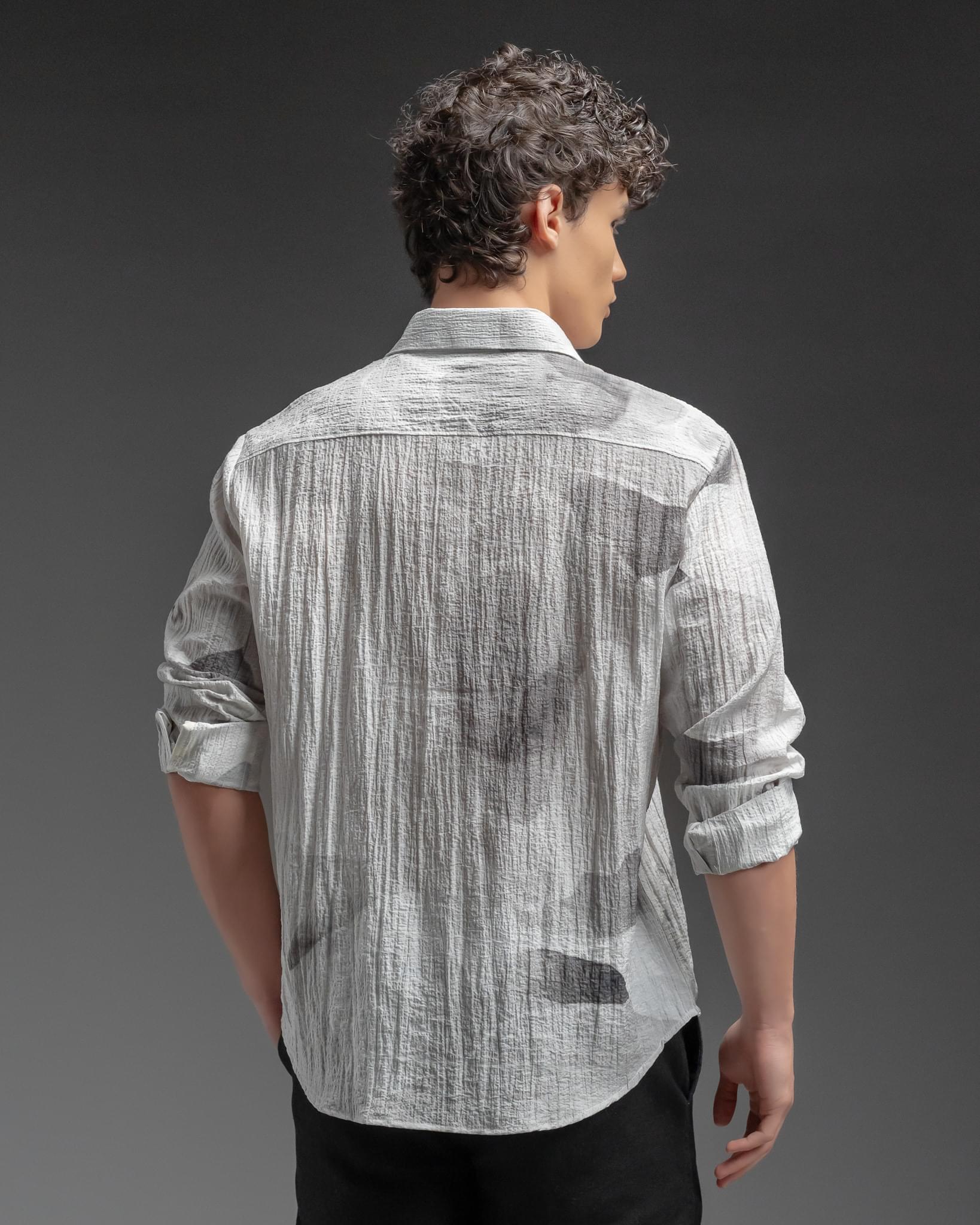 Snowpard Riva Crinkle Shirt White — back view, premium men's shirt Bangalore