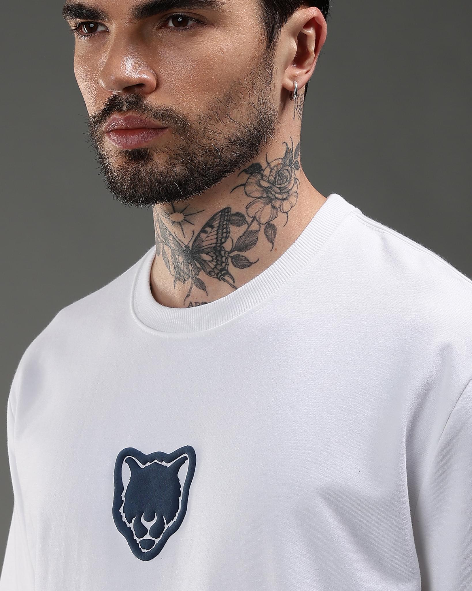 Snowpard Shadow Story Puff Print Tee White — back view, oversized leopard SHADOW puff print