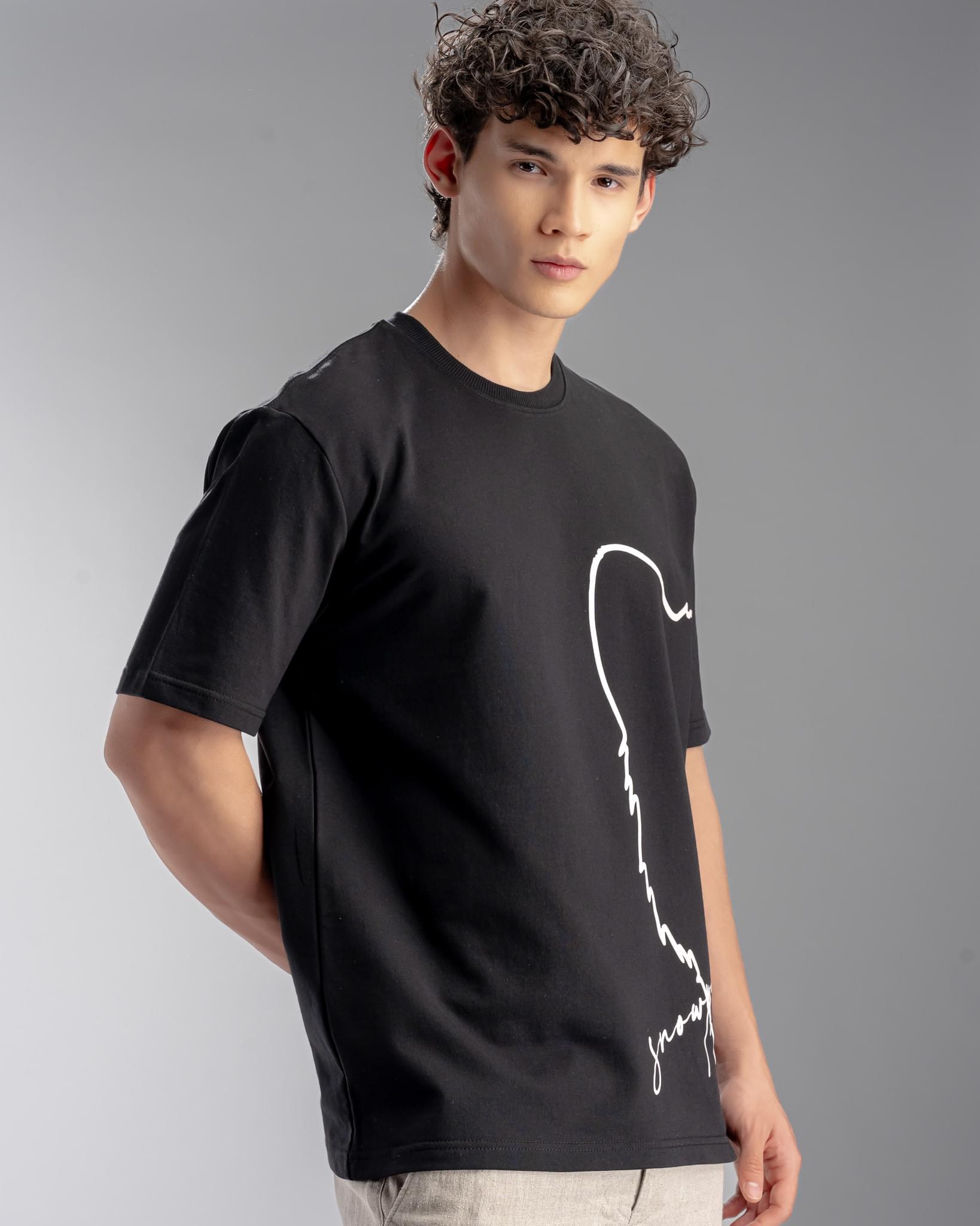 Snowpard Signature Script Tee Black — side view, premium cotton graphic tee