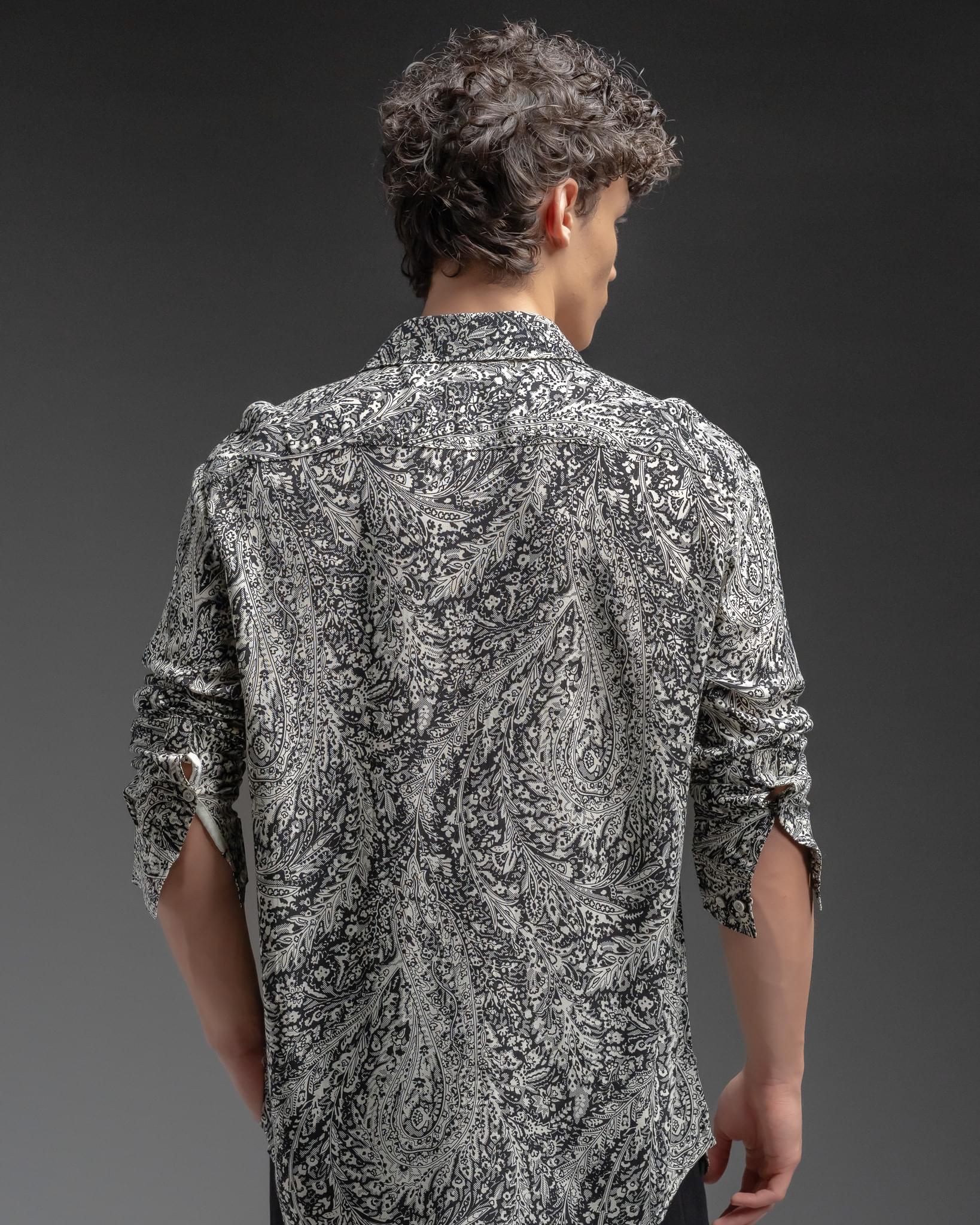 Snowpard Sion Paisley Rayon Shirt — full length, luxury menswear India