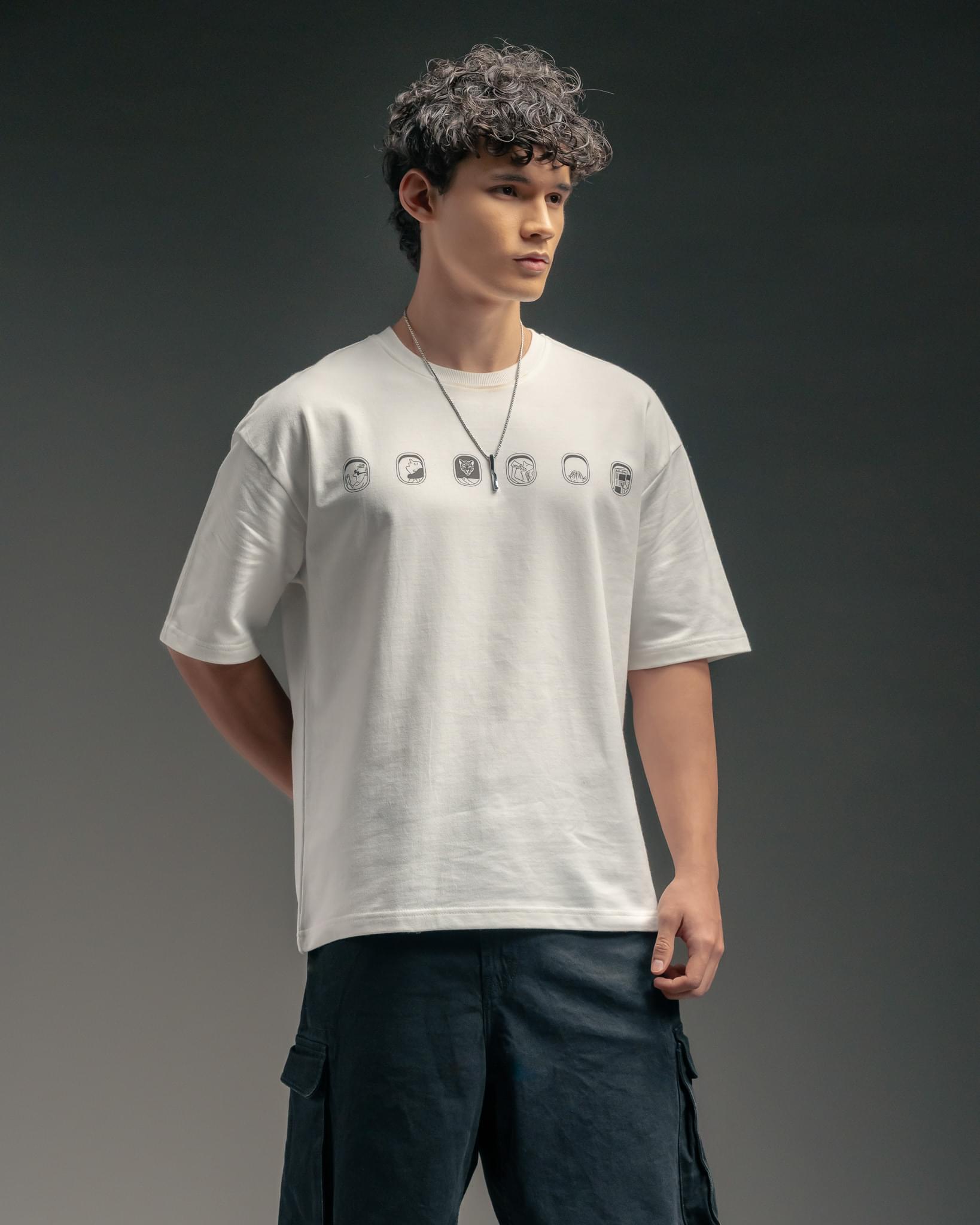 Snowpard Stamped Flight Relaxed Tee White — back view, passport stamp airplane artwork