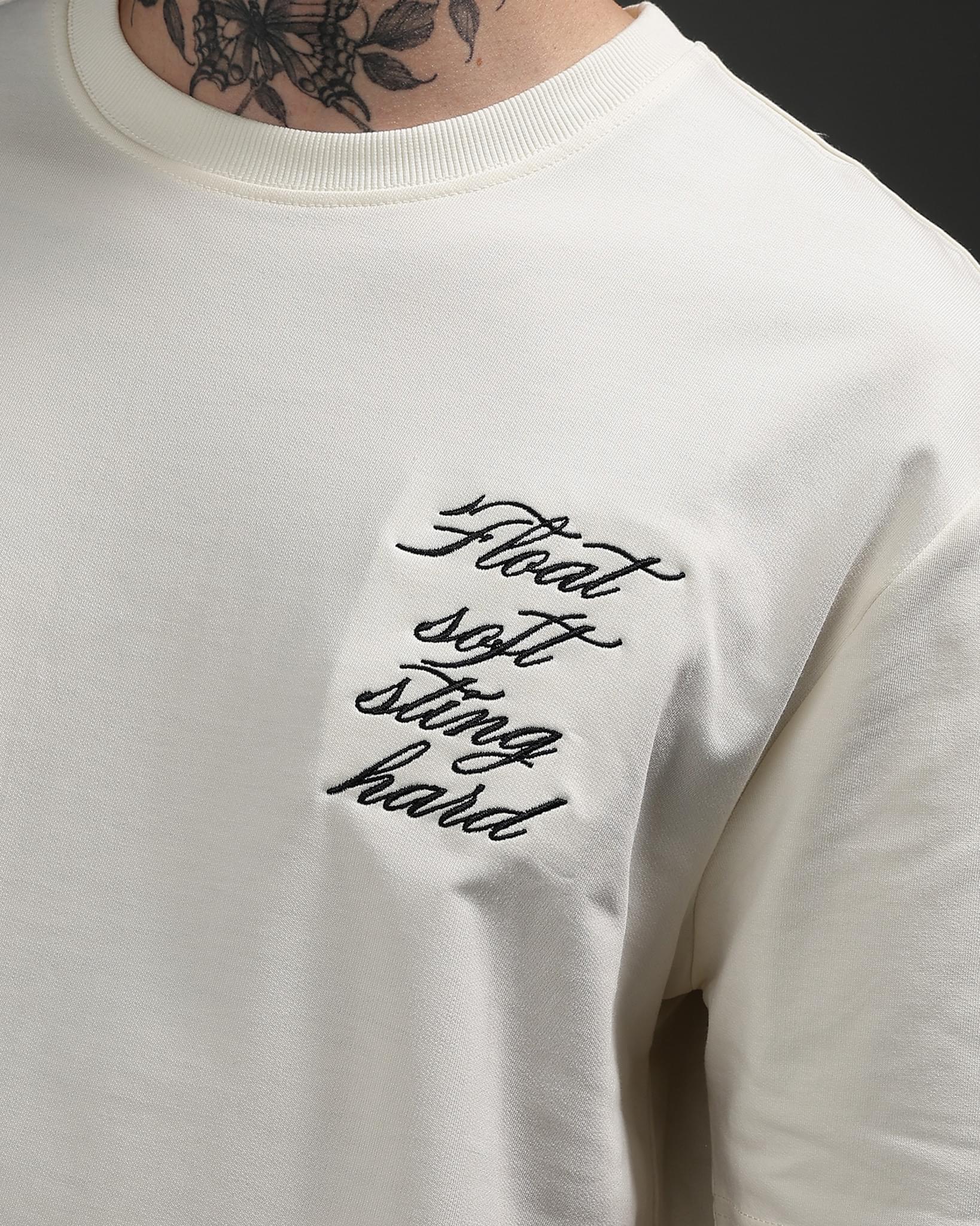 Snowpard Sting Hard Relaxed Tee Off White — back artwork detail, jellyfish floral embroidery