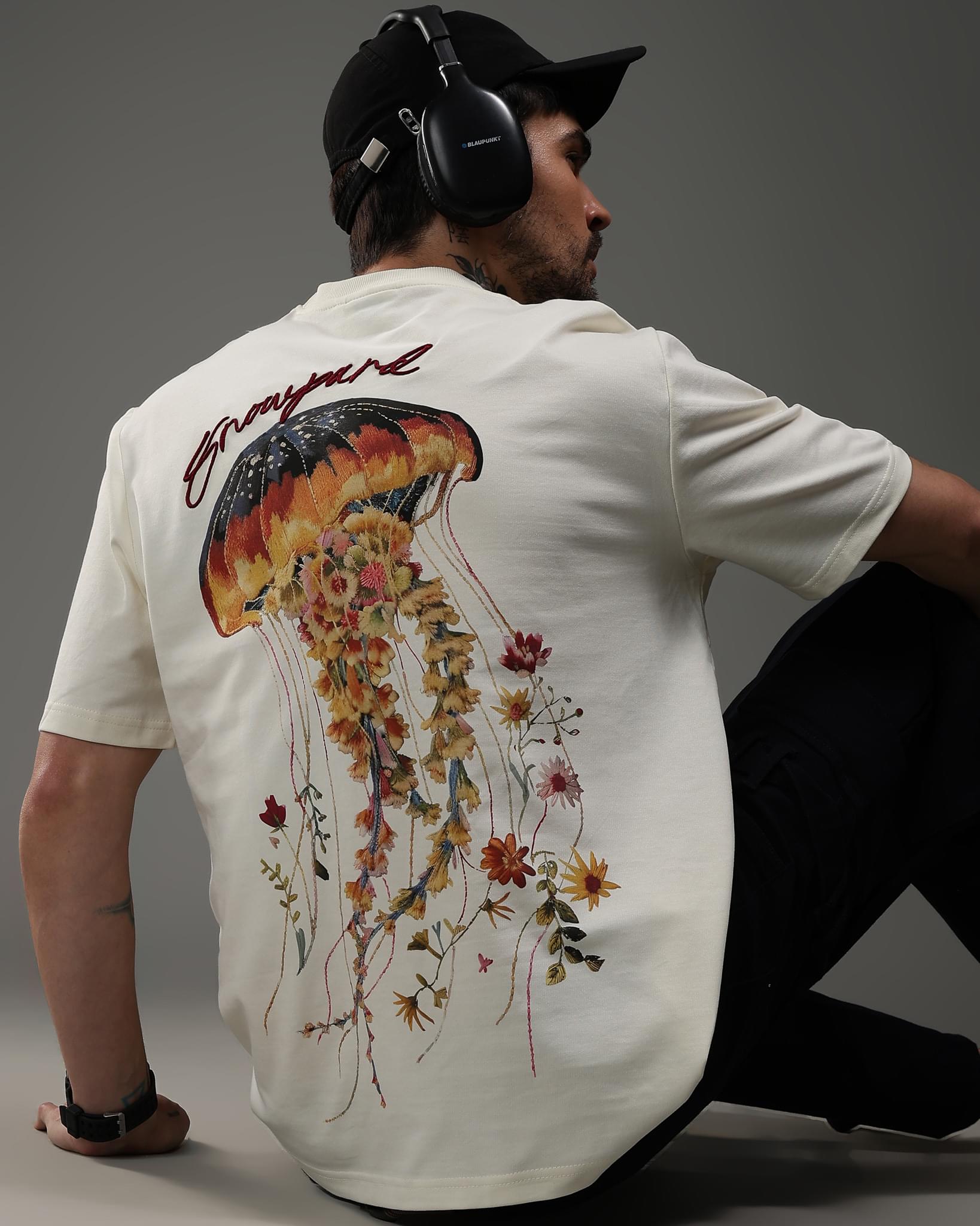 Snowpard Sting Hard Relaxed Tee Off White — full length, luxury graphic tee Bangalore