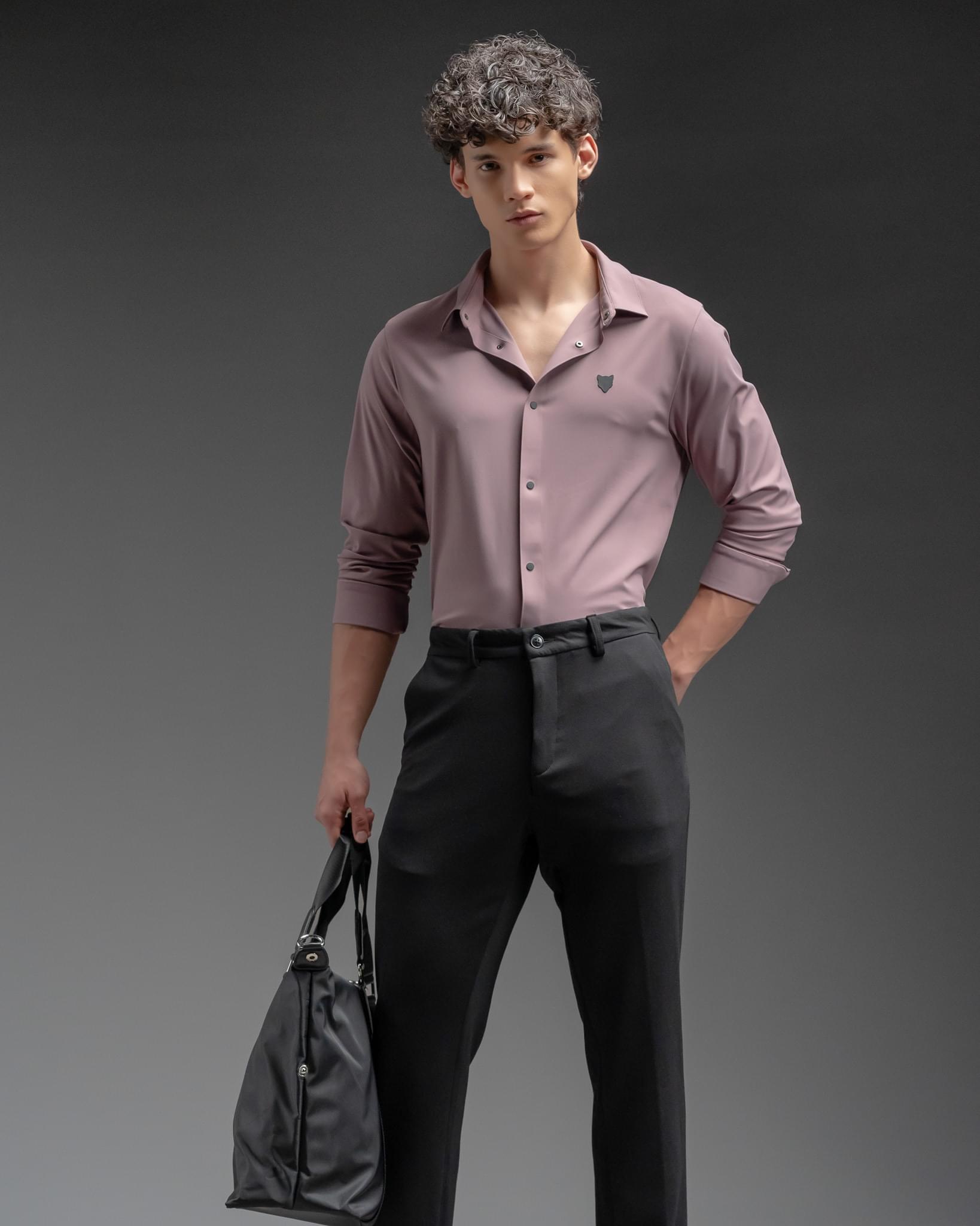 Snowpard Tacta Bonded Shirt Lavender — full length, luxury menswear India