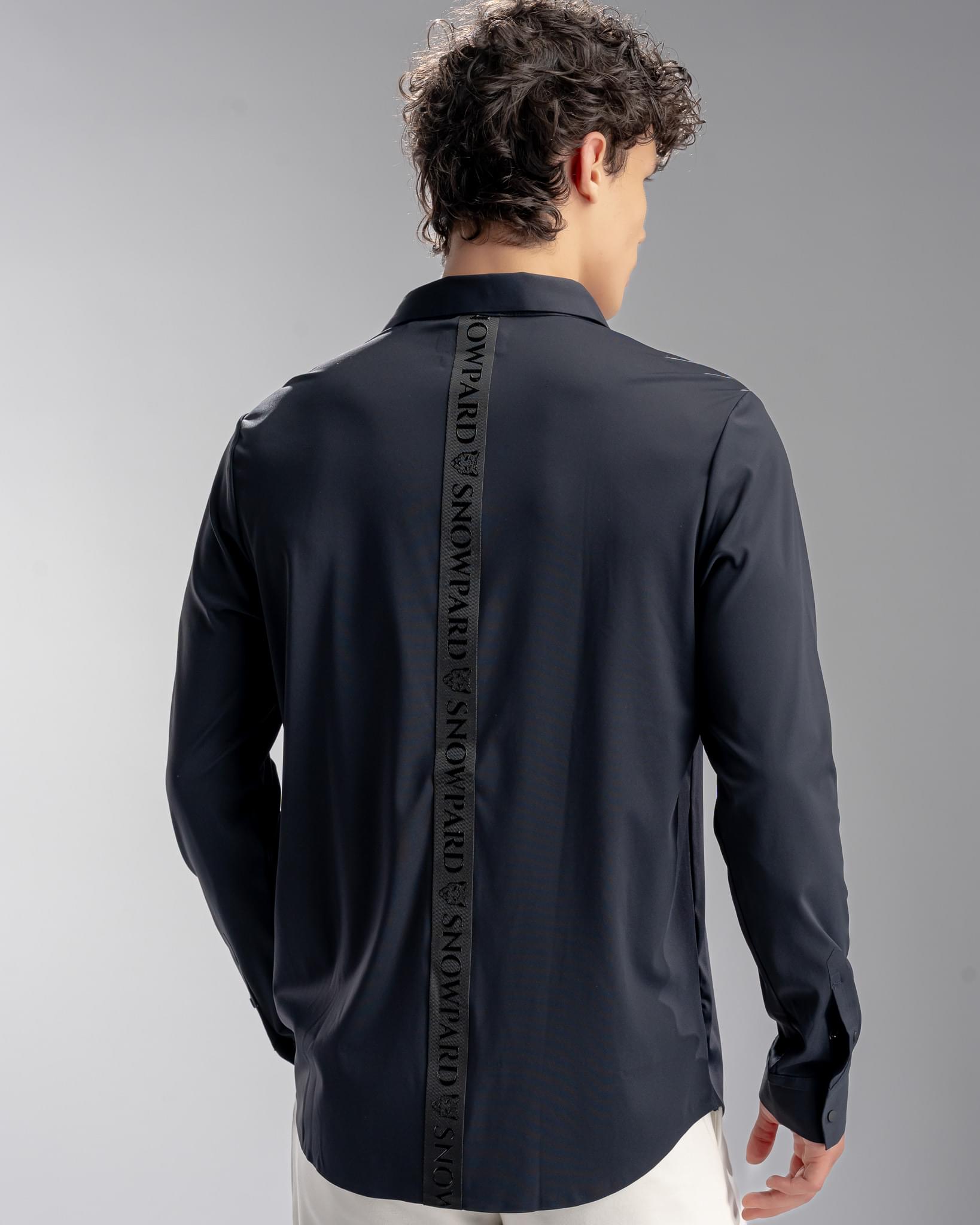 Snowpard Tacta Bonded Shirt Navy Blue — collar detail, premium men's formal shirt