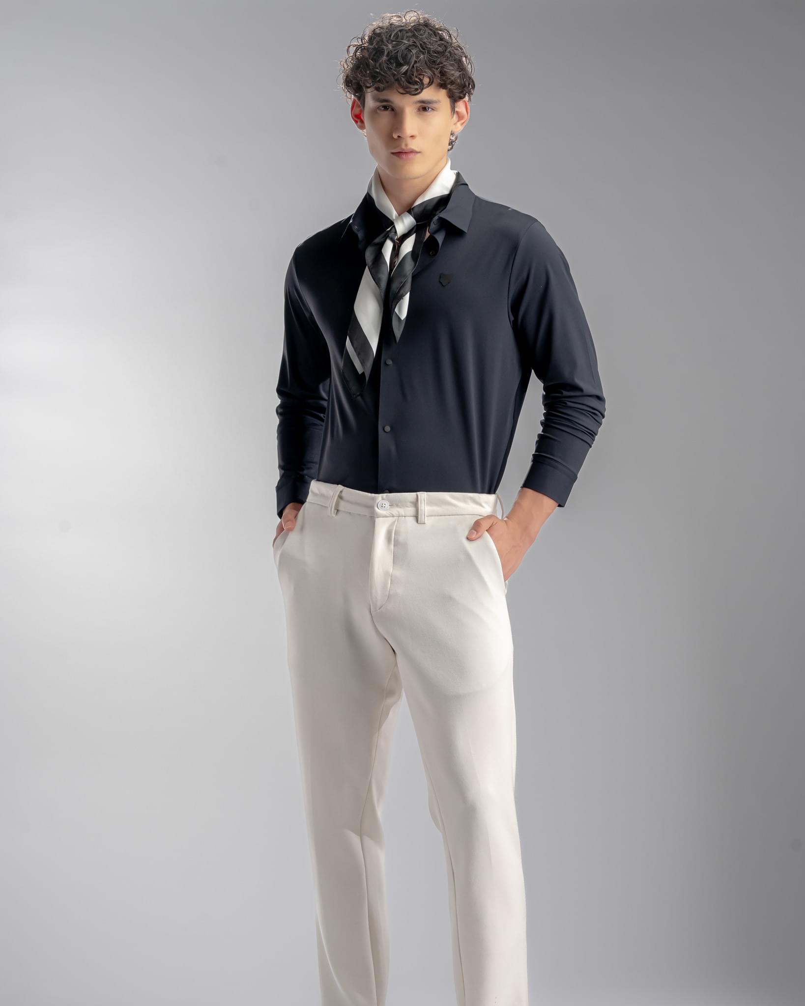 Snowpard Tacta Bonded Shirt Navy Blue — full length, luxury menswear India