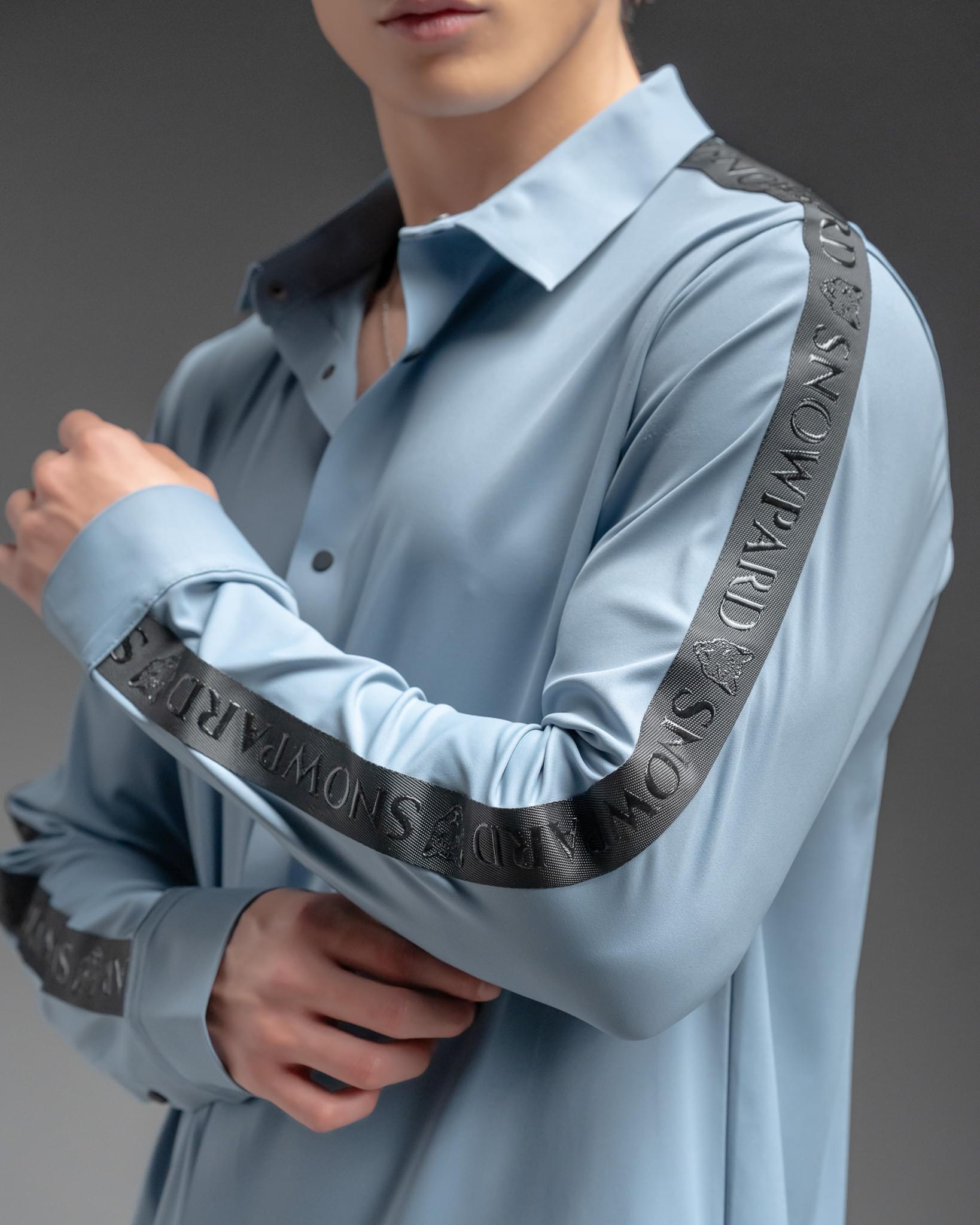 Snowpard Tacta Bonded Shirt Sky Blue — detail view, tape detail bonded shirt