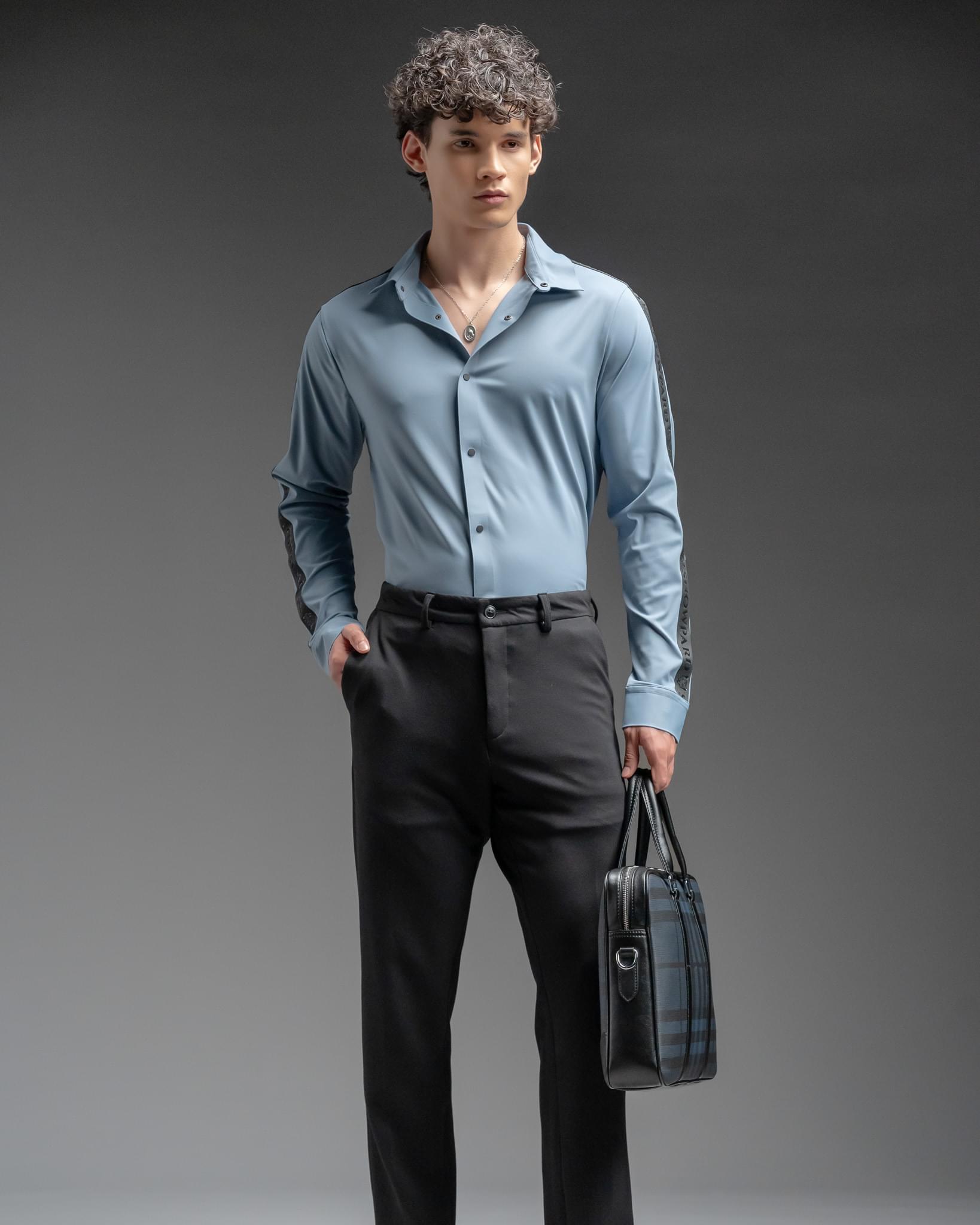 Snowpard Tacta Bonded Shirt Sky Blue — collar detail, premium men's formal shirt