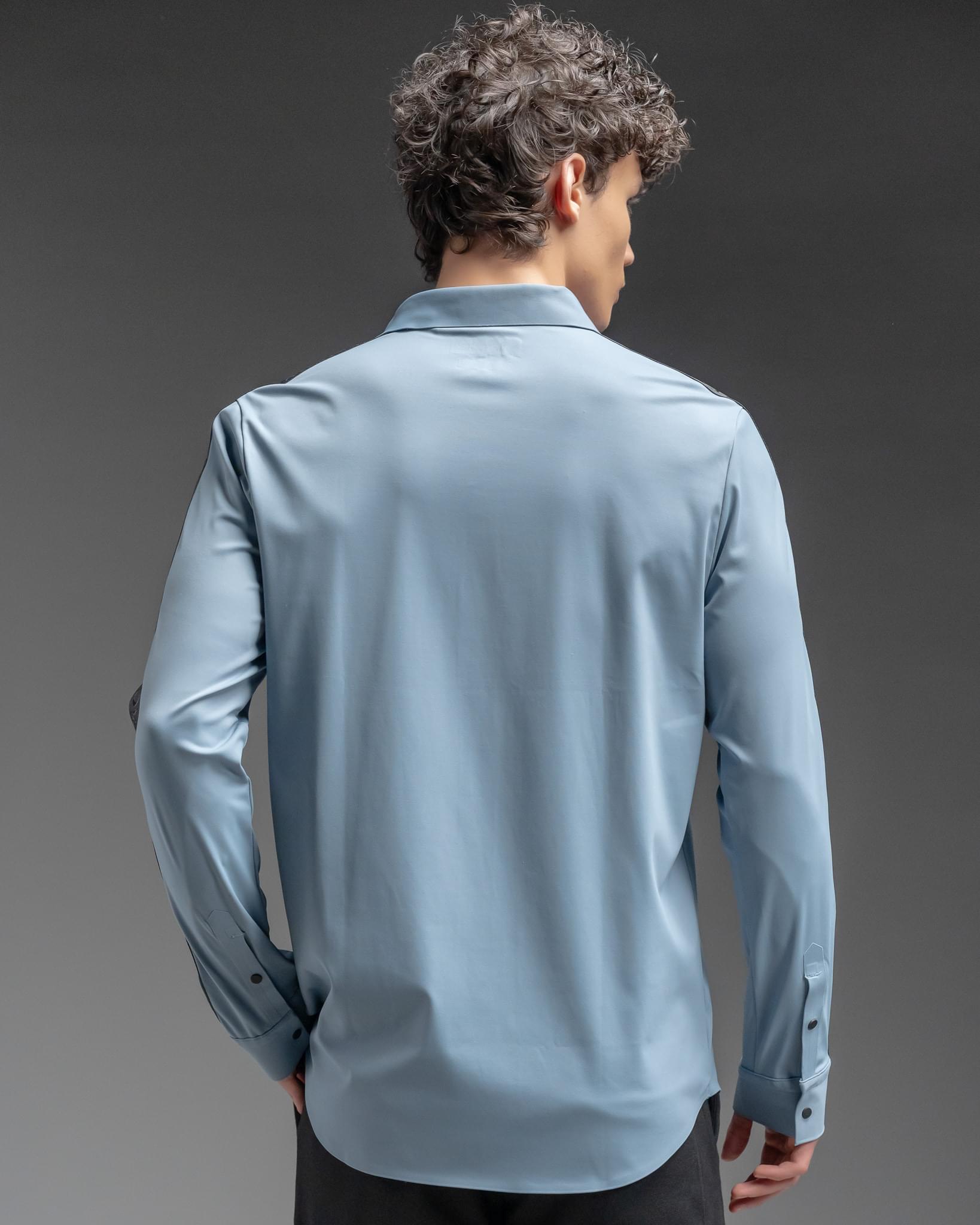 Snowpard Tacta Bonded Shirt Sky Blue — back view, men's bonded shirt Bangalore