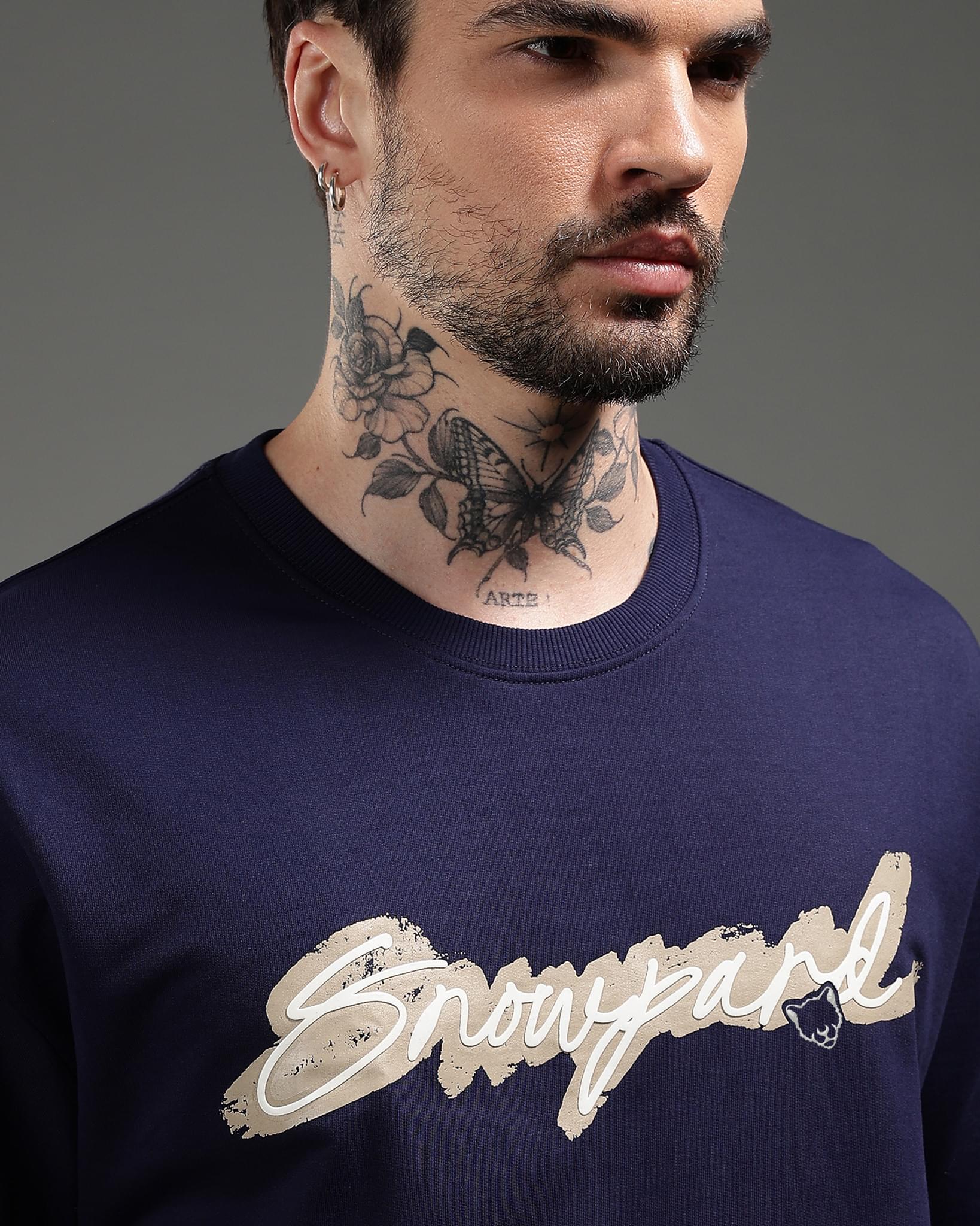 Snowpard The Art Relaxed Tee Navy — side view, premium Supima cotton regular fit tee