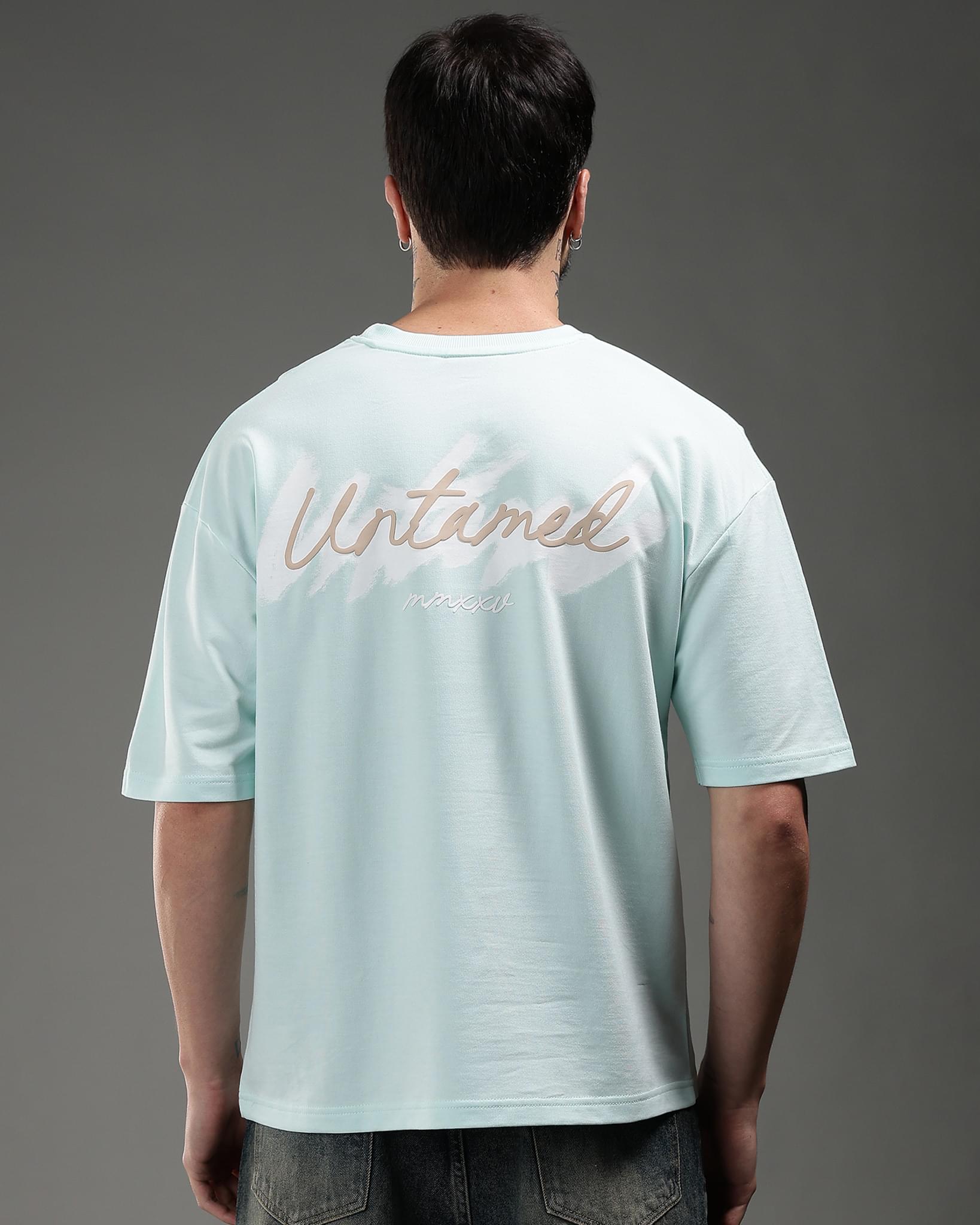 Snowpard Untamed Script Relaxed Tee Aqua Mist — front view, men's graphic t-shirt India