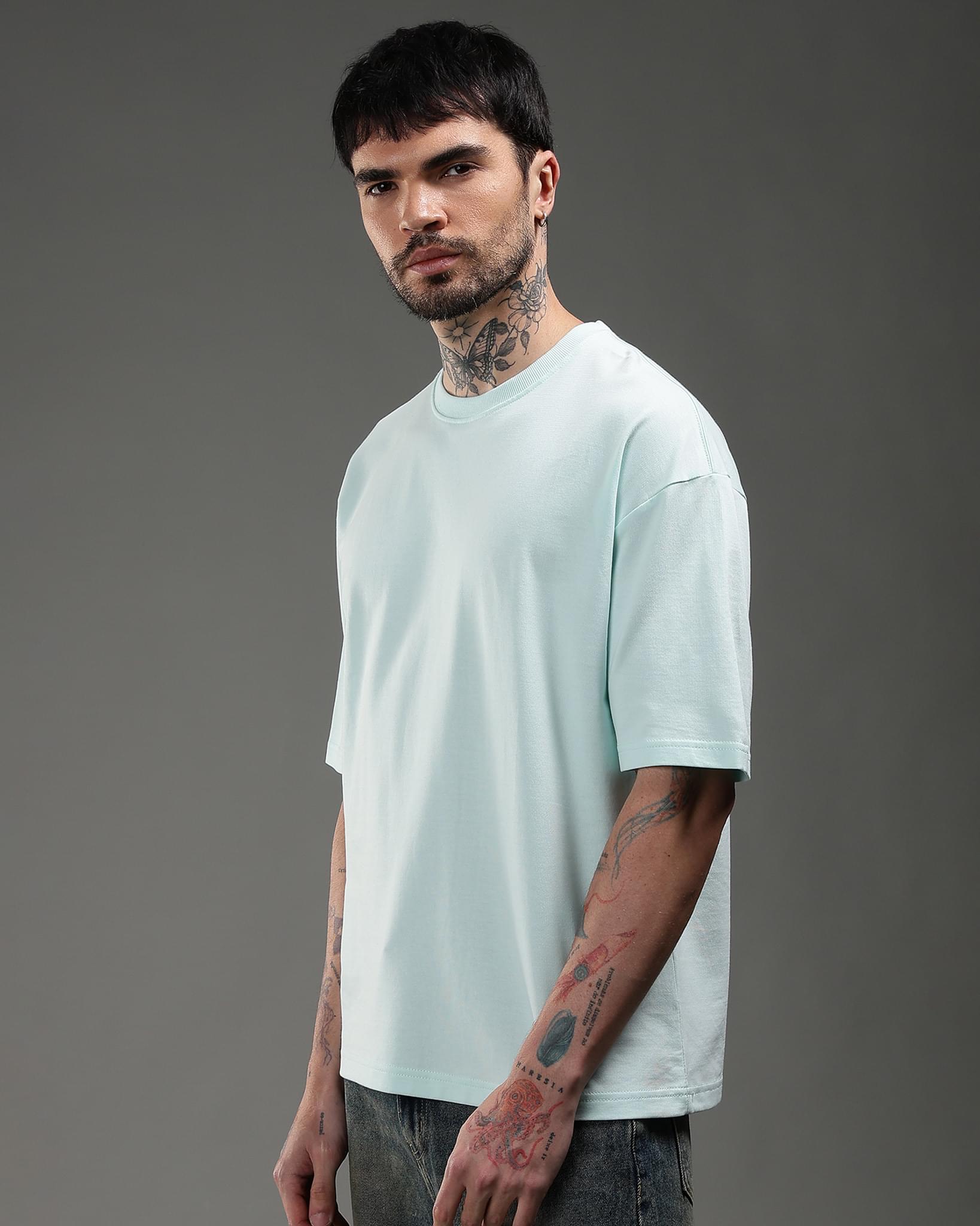 Snowpard Untamed Script Relaxed Tee Aqua Mist — side view, premium Supima cotton relaxed tee