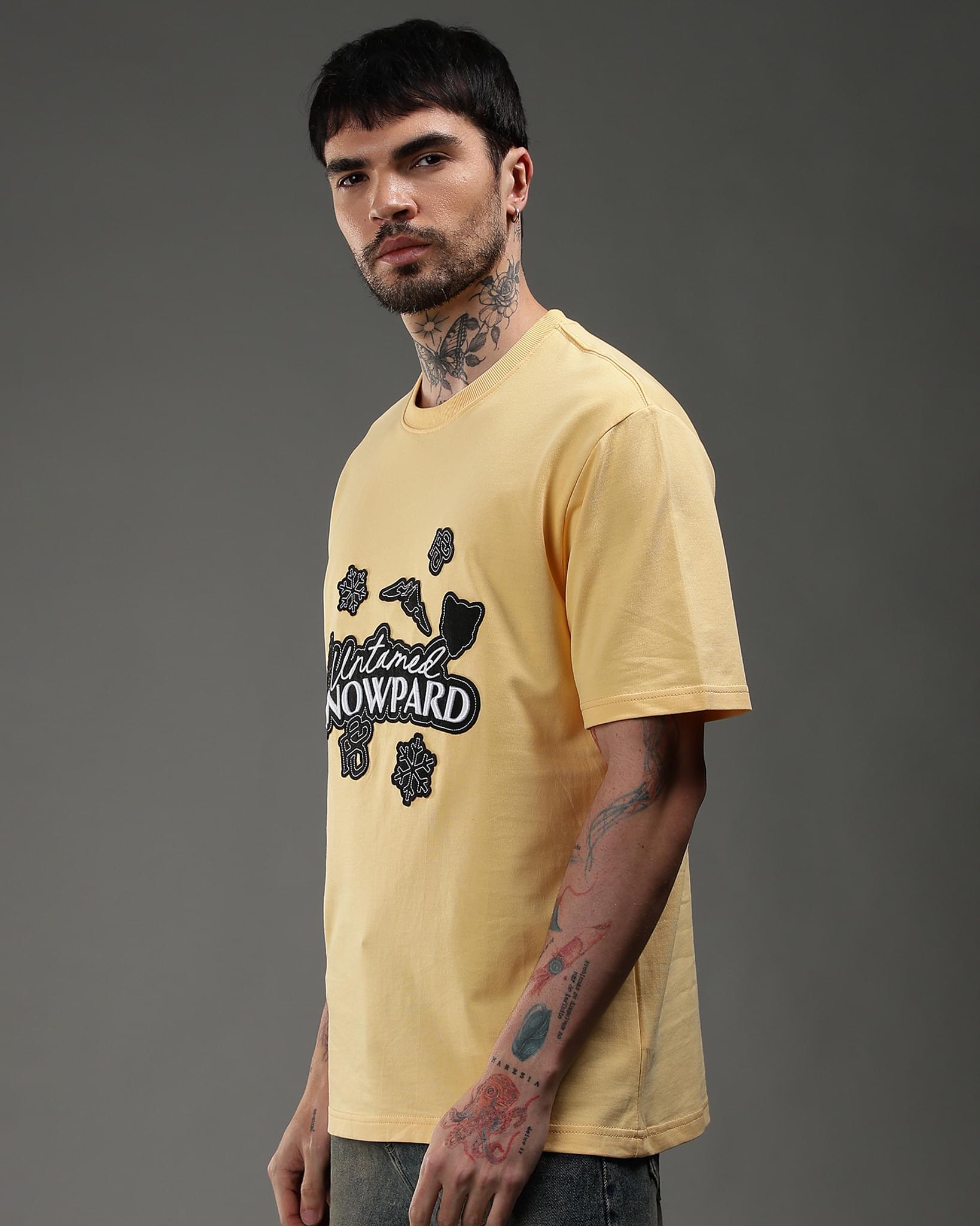 Snowpard Yellow Icon Embroidered Tee Yellow — side view, premium Supima cotton regular fit tee